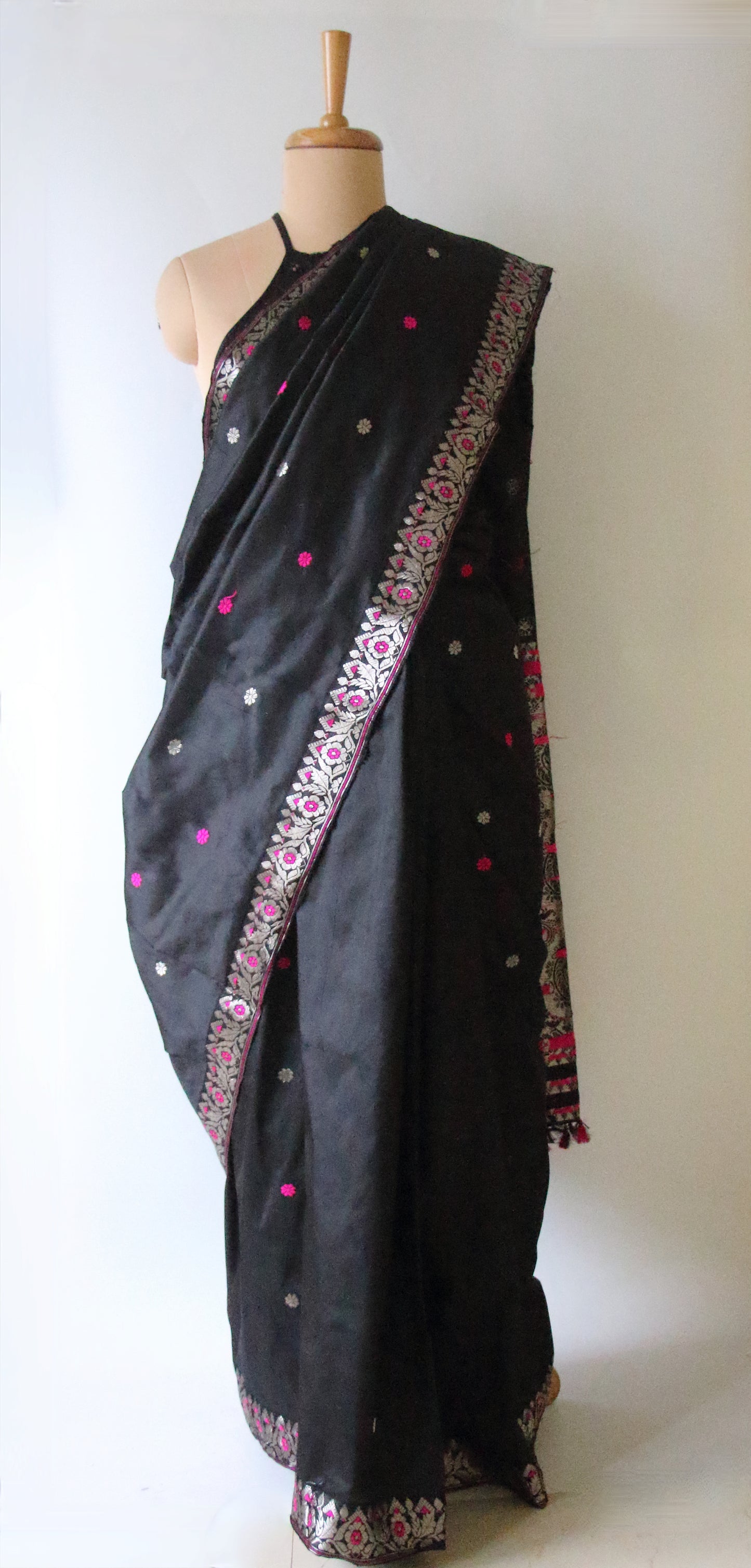 Black Colour Handloom Mulberry Silk  Saree from Assam