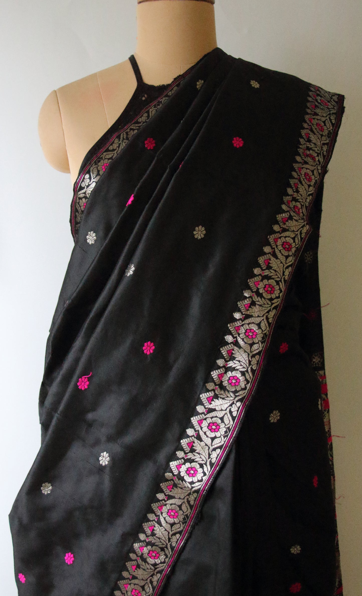 Black Colour Handloom Mulberry Silk  Saree from Assam