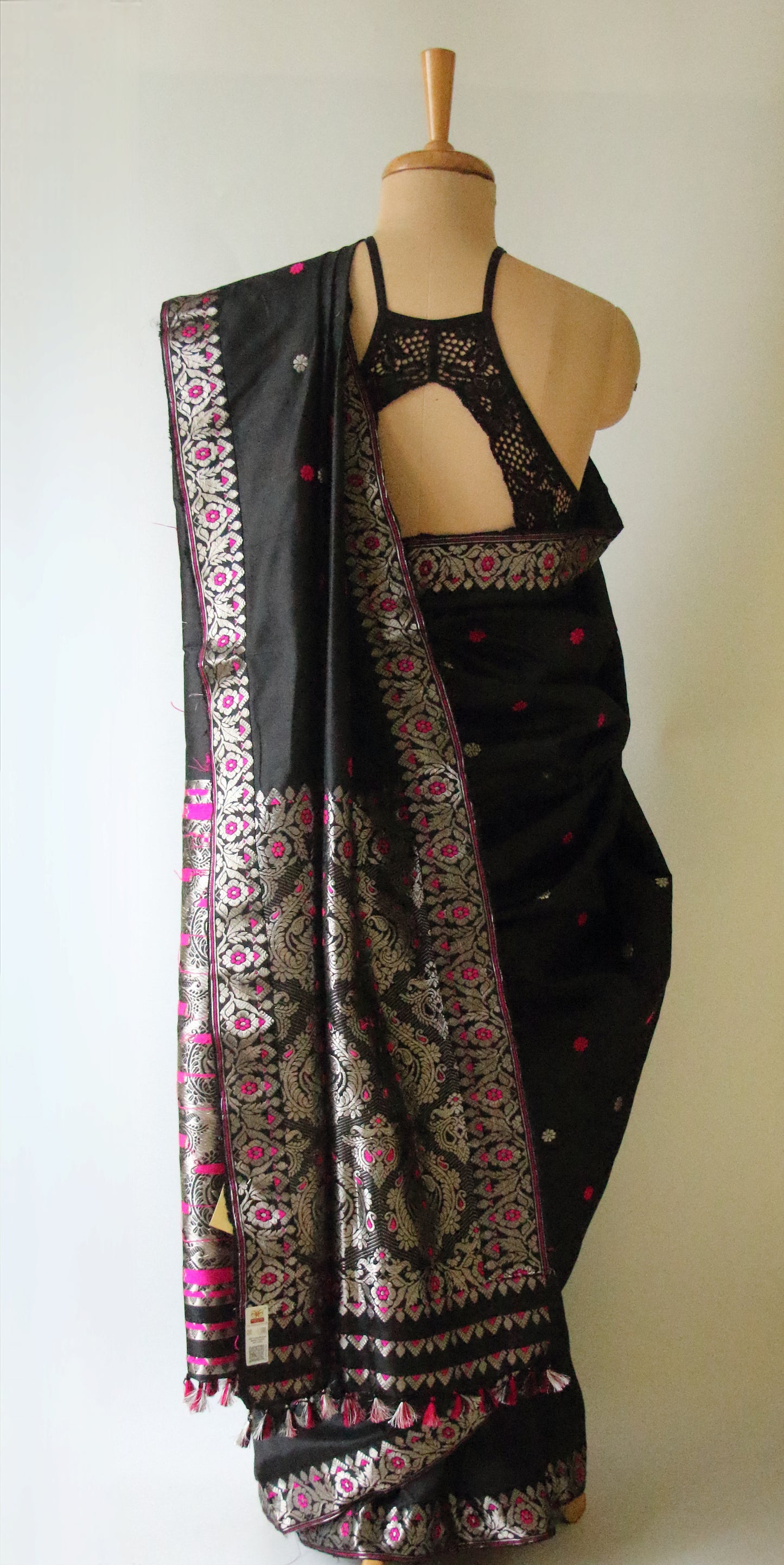 Black Colour Handloom Mulberry Silk  Saree from Assam