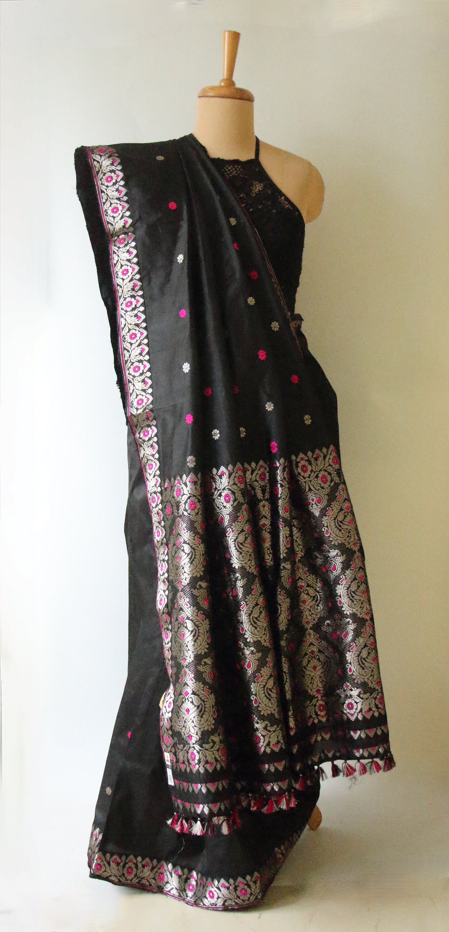 Black Colour Handloom Mulberry Silk  Saree from Assam