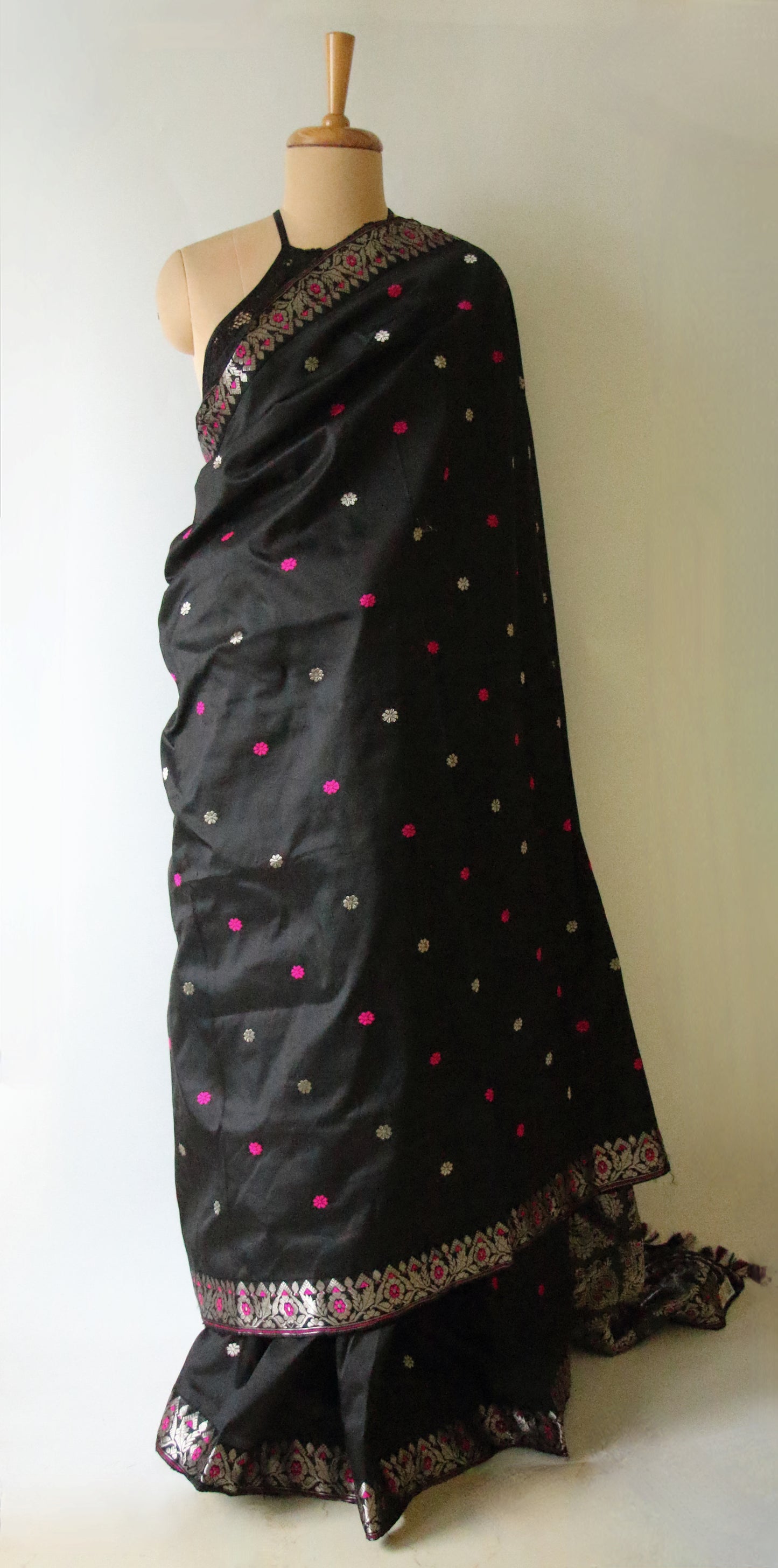 Black Colour Handloom Mulberry Silk  Saree from Assam