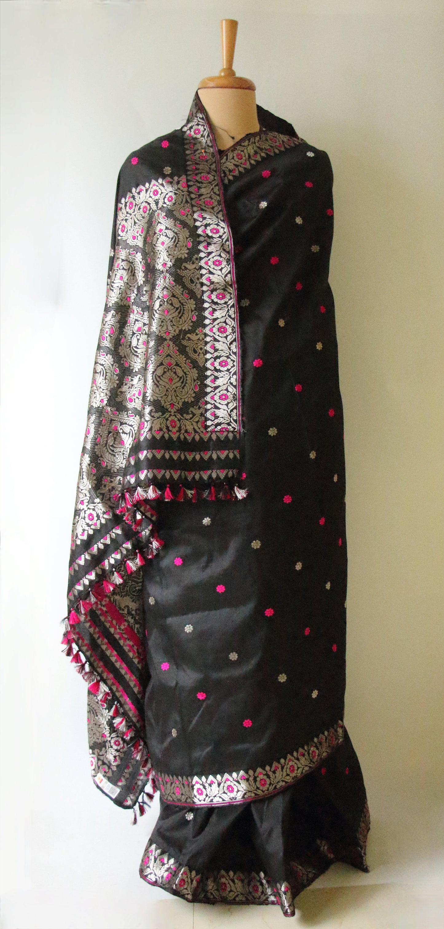 Black Colour Handloom Mulberry Silk  Saree from Assam