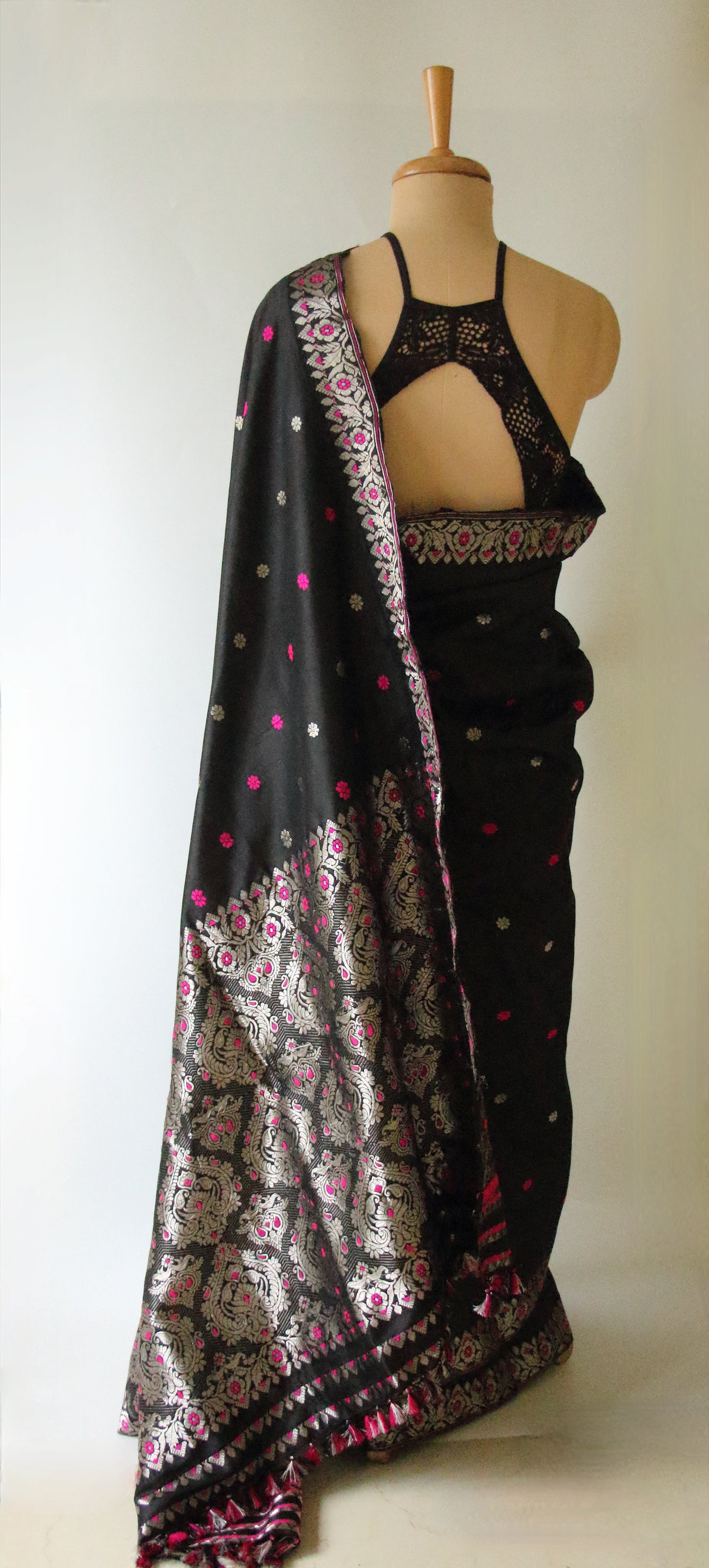 Black Colour Handloom Mulberry Silk  Saree from Assam