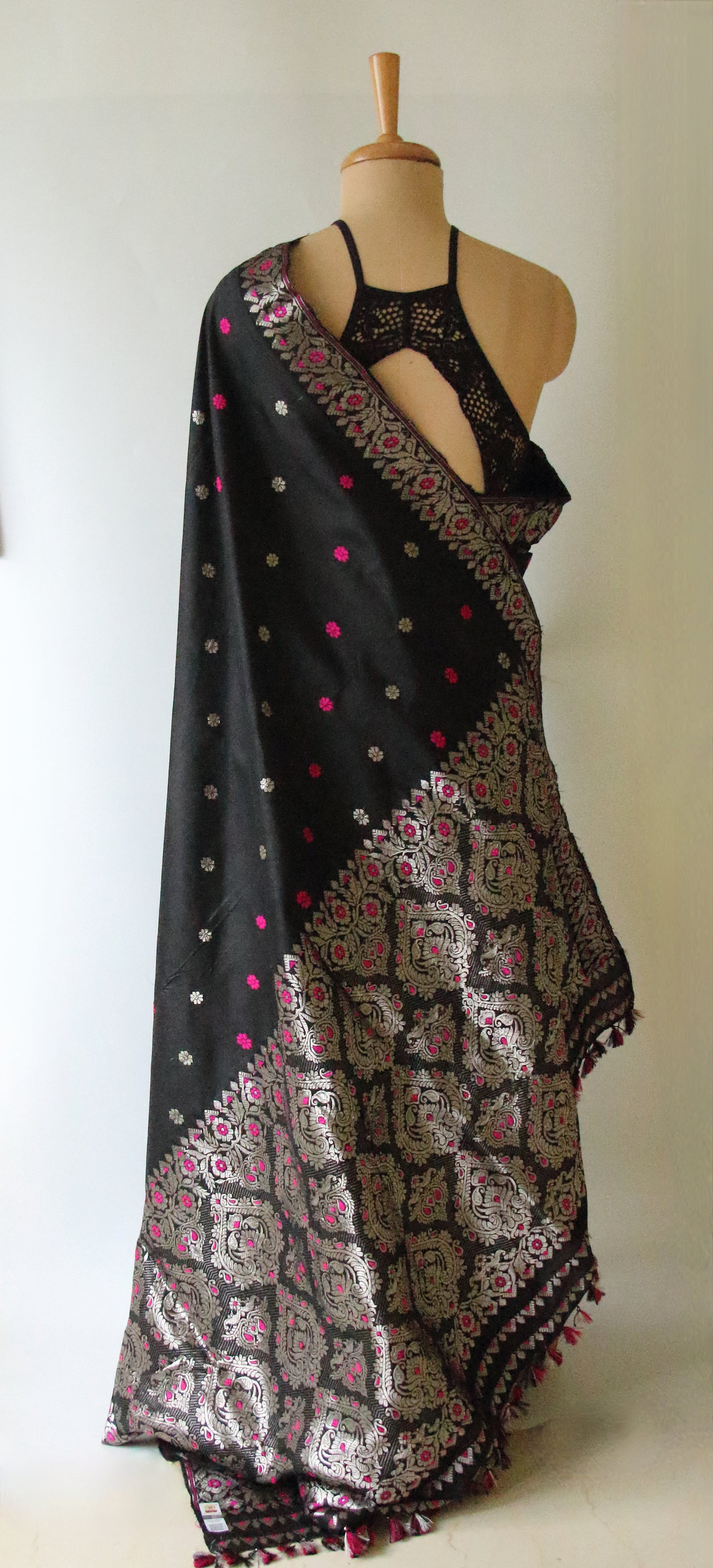Black Colour Handloom Mulberry Silk  Saree from Assam