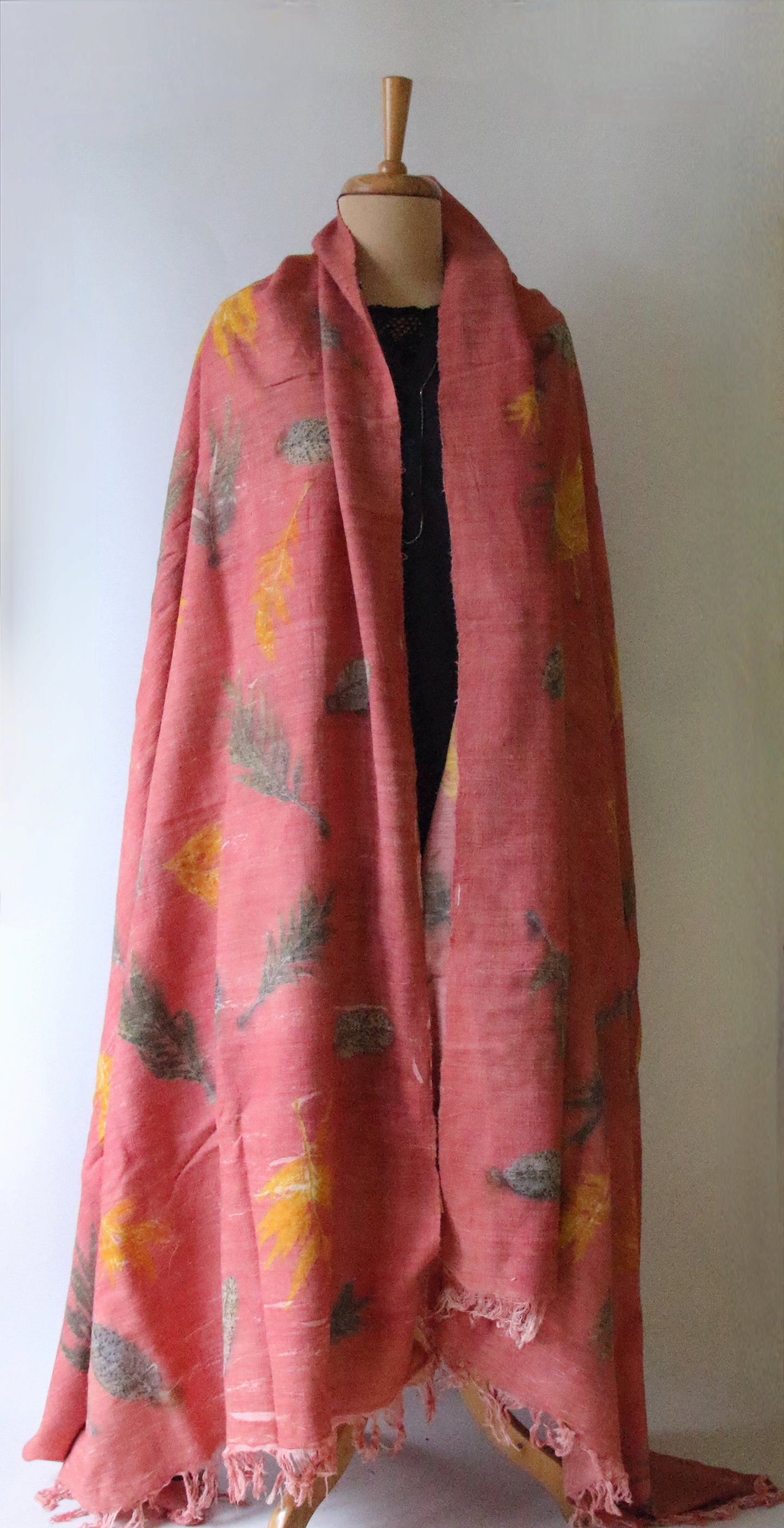 Peach Eco Printed Handwoven Eri Silk Shawl from Assam