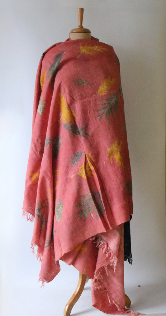 Peach Eco Printed Handwoven Eri Silk Shawl from Assam