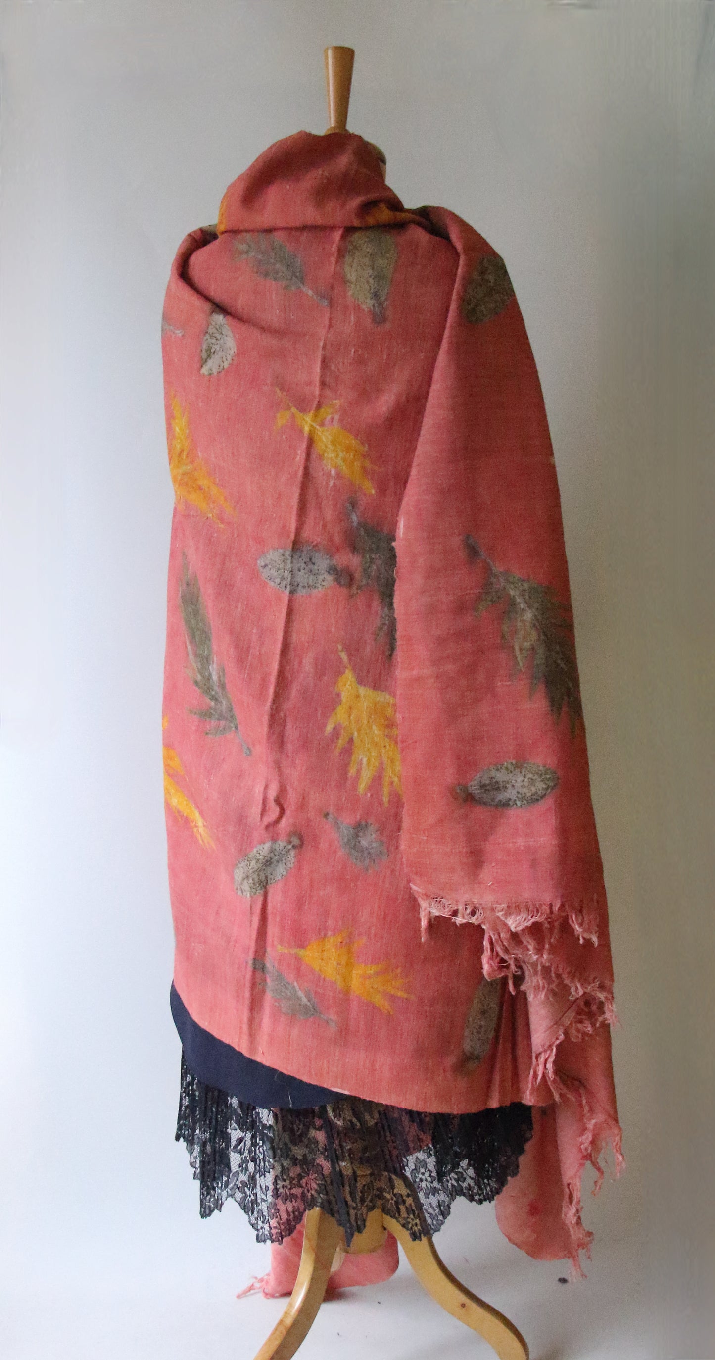 Peach Eco Printed Handwoven Eri Silk Shawl from Assam