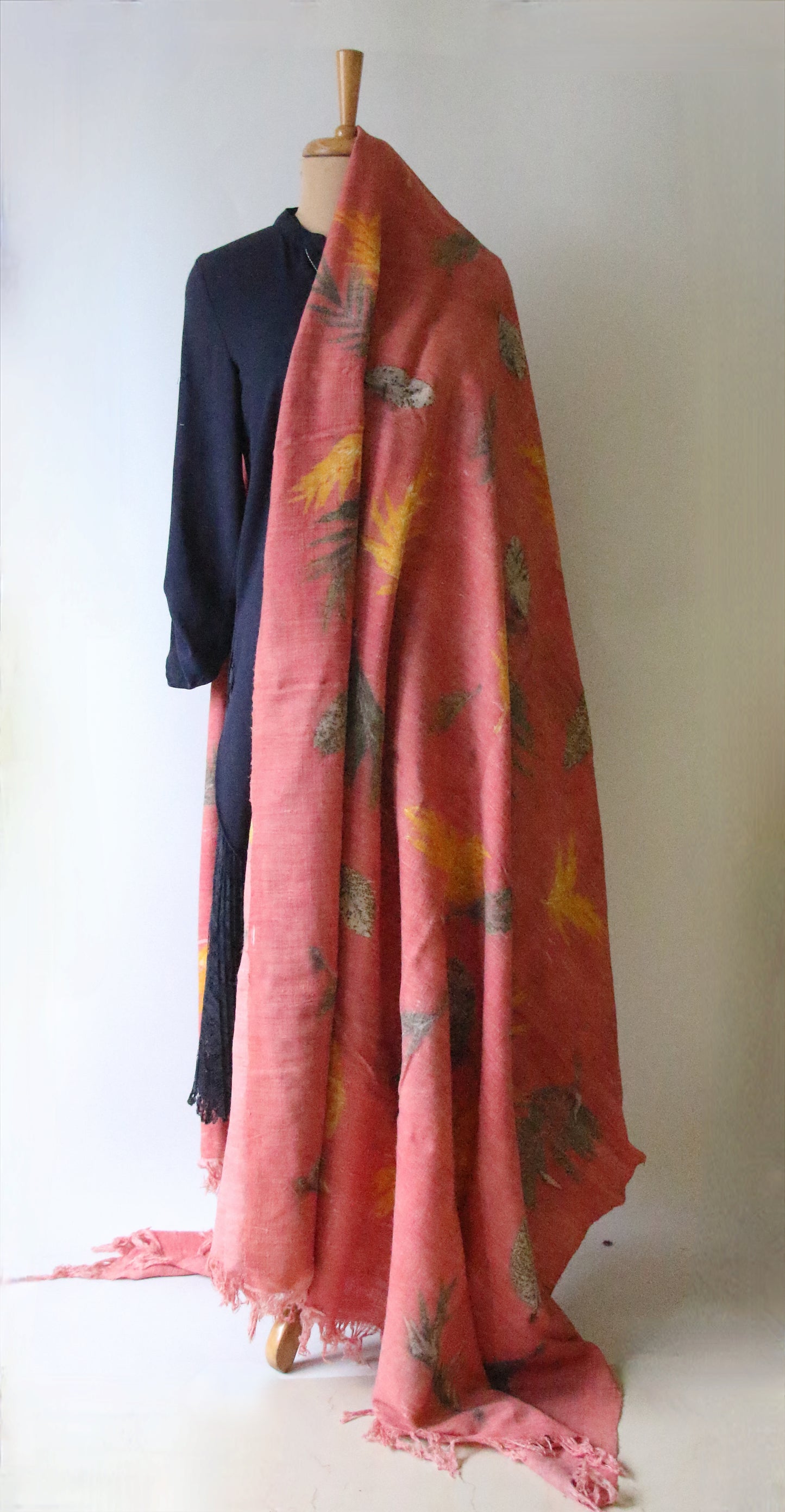 Peach Eco Printed Handwoven Eri Silk Shawl from Assam