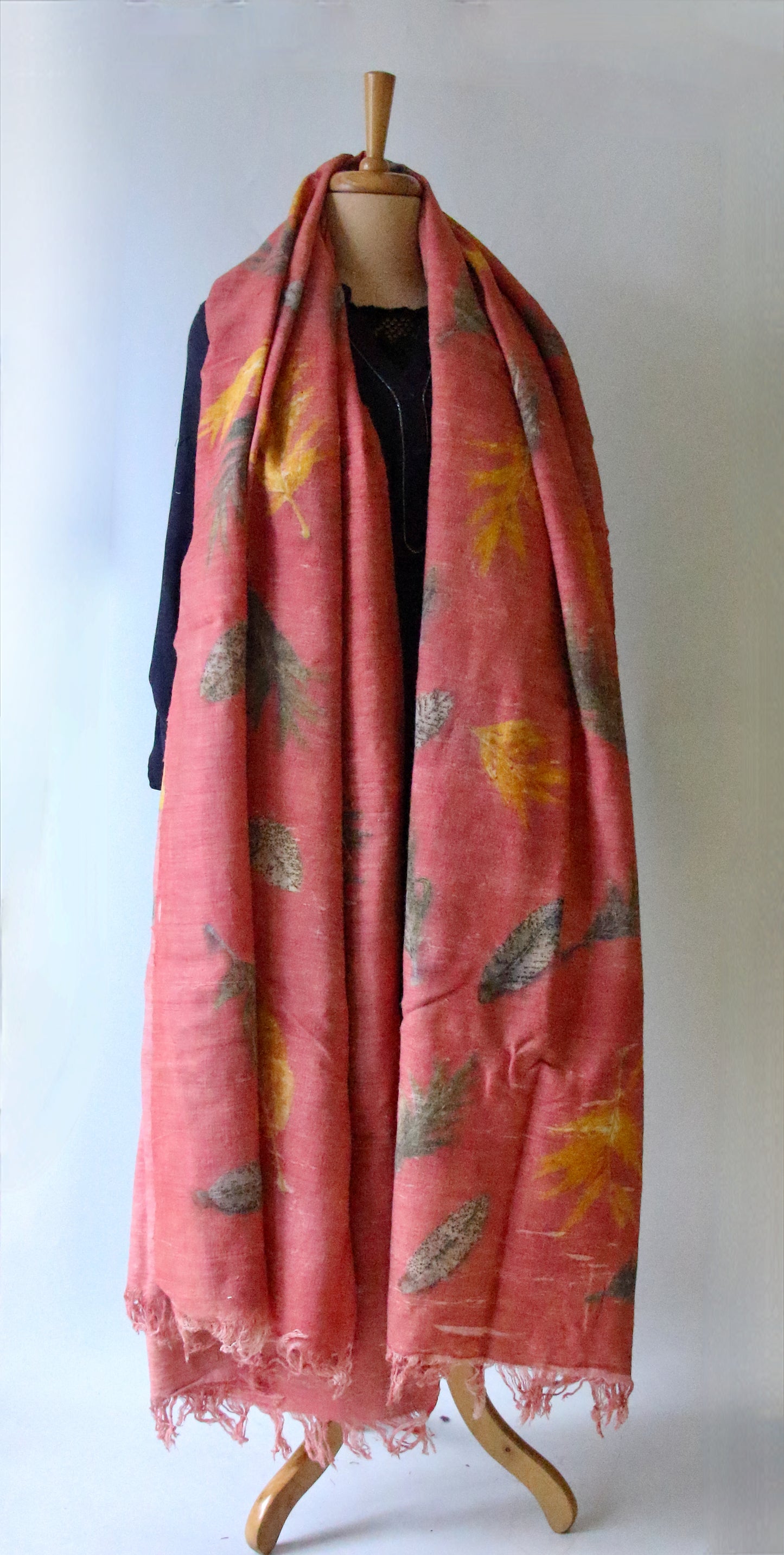 Peach Eco Printed Handwoven Eri Silk Shawl from Assam