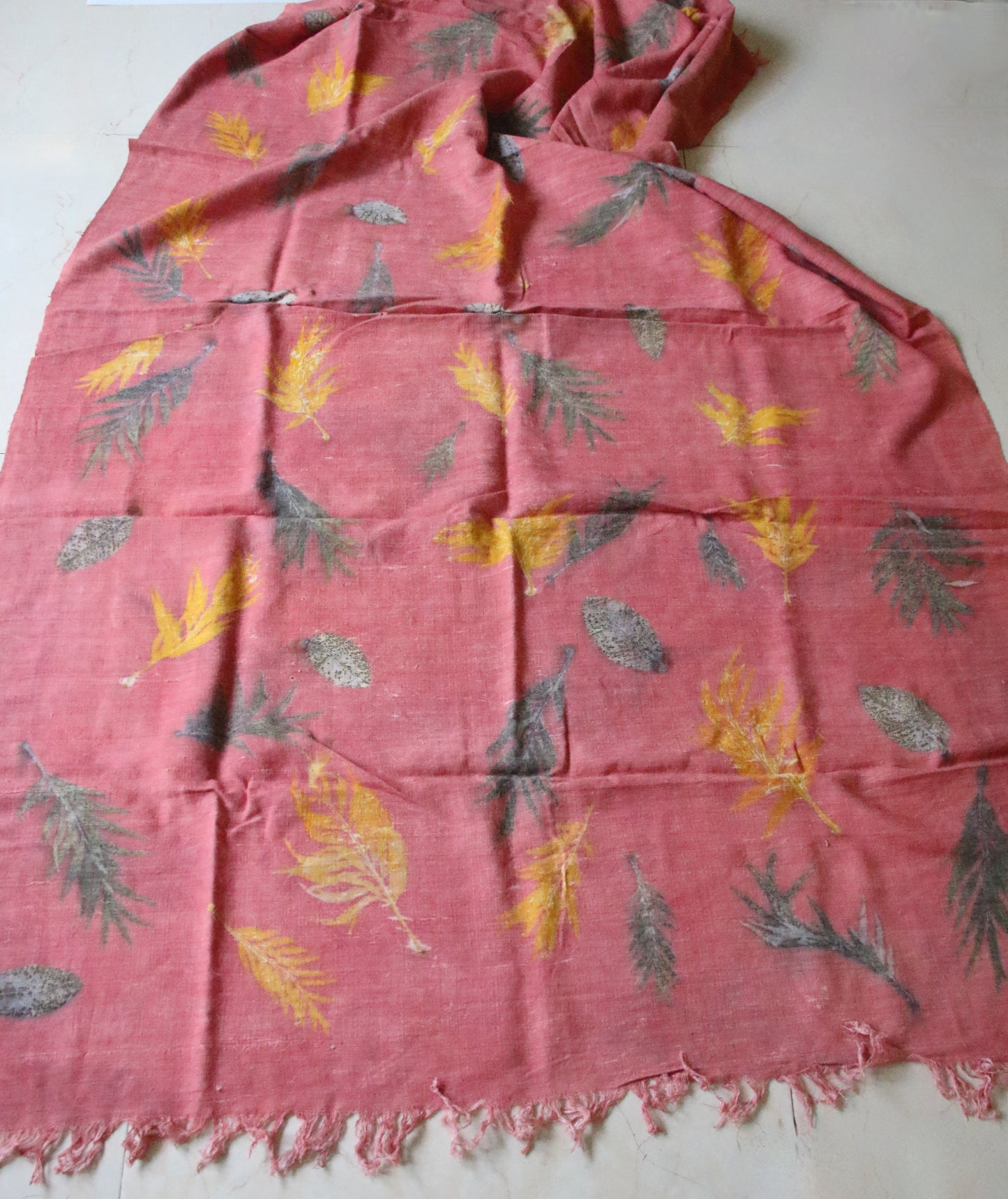 Peach Eco Printed Handwoven Eri Silk Shawl from Assam