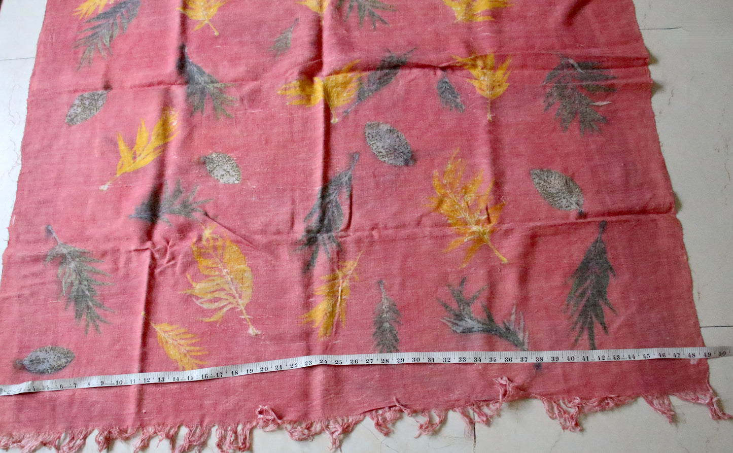 Peach Eco Printed Handwoven Eri Silk Shawl from Assam