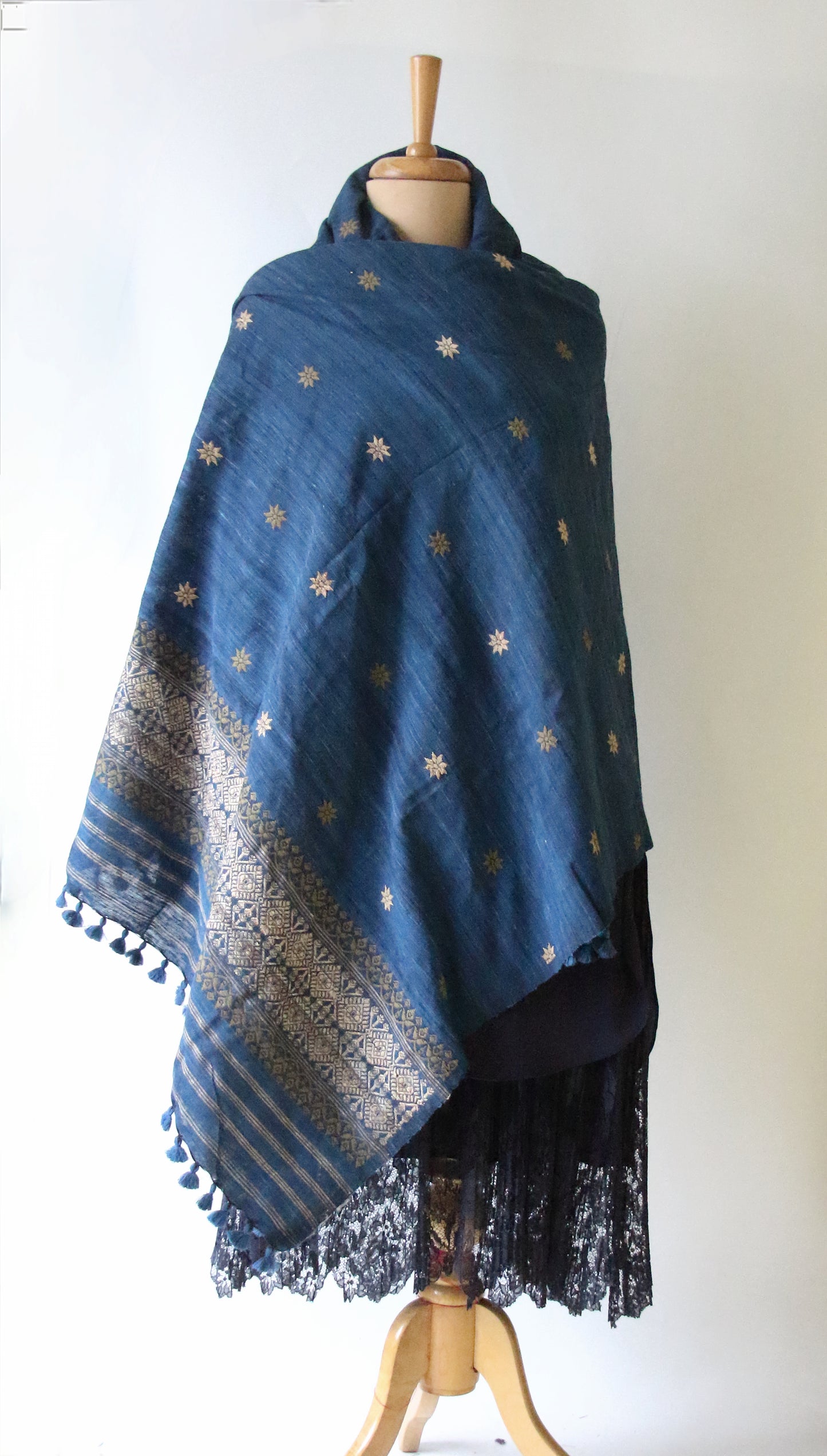 Handwoven Indigo Natural Dyed Hand Spun Eri Silk Shawl From Assam