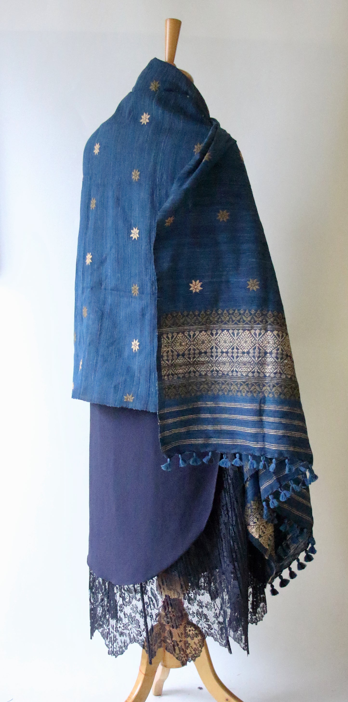 Handwoven Indigo Natural Dyed Hand Spun Eri Silk Shawl From Assam