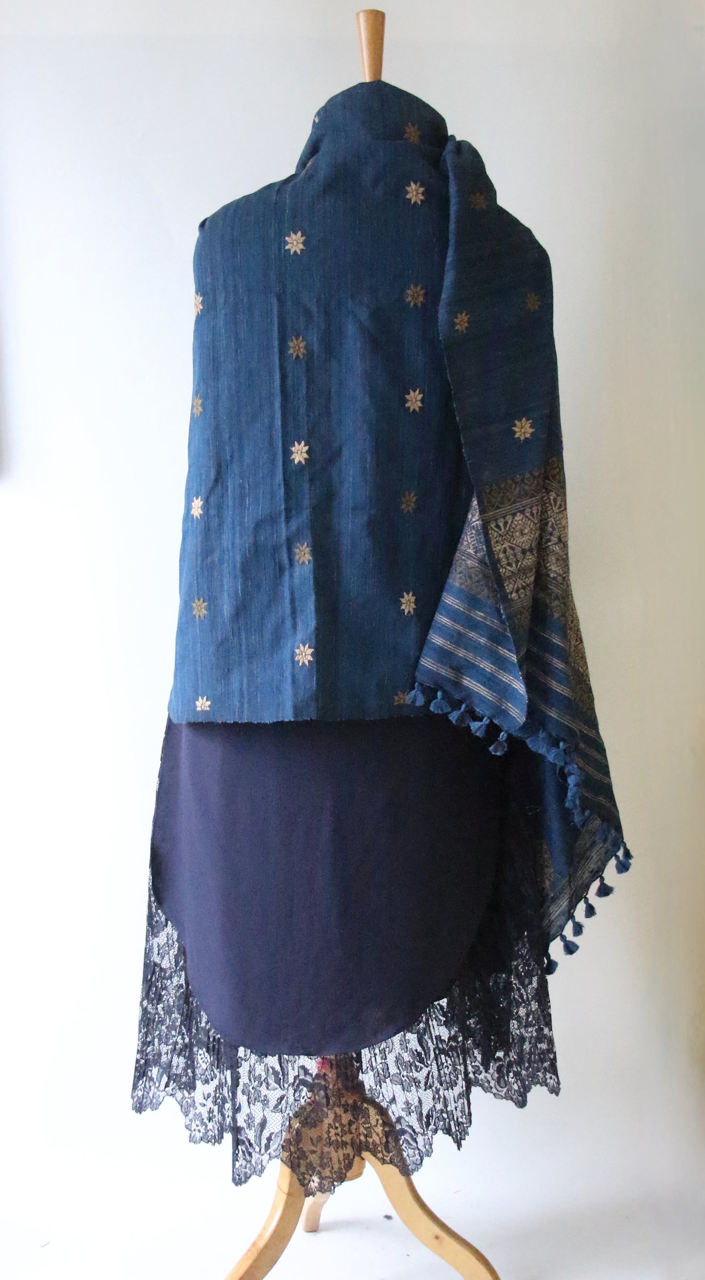 Handwoven Indigo Natural Dyed Hand Spun Eri Silk Shawl From Assam