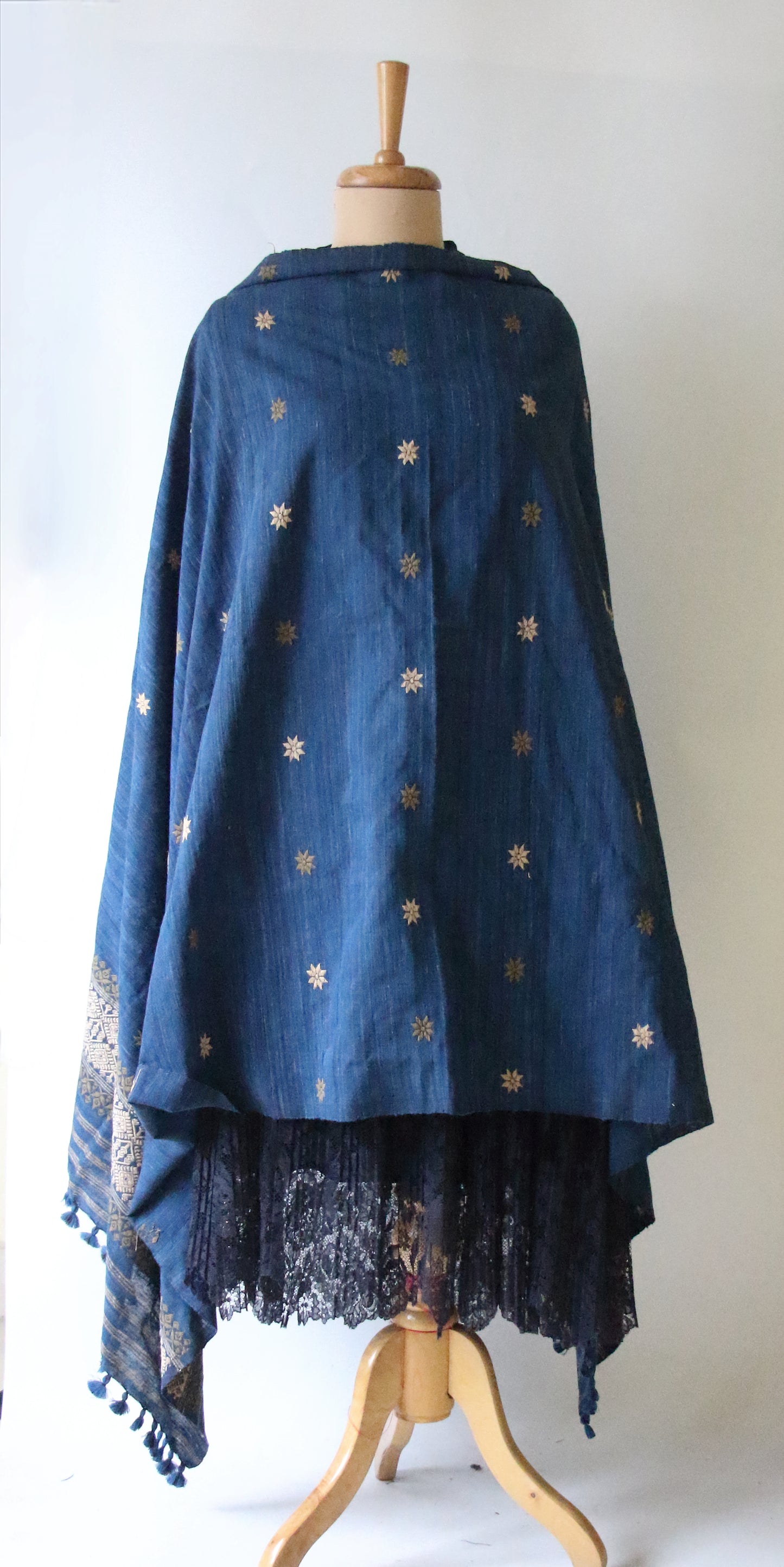 Handwoven Indigo Natural Dyed Hand Spun Eri Silk Shawl From Assam