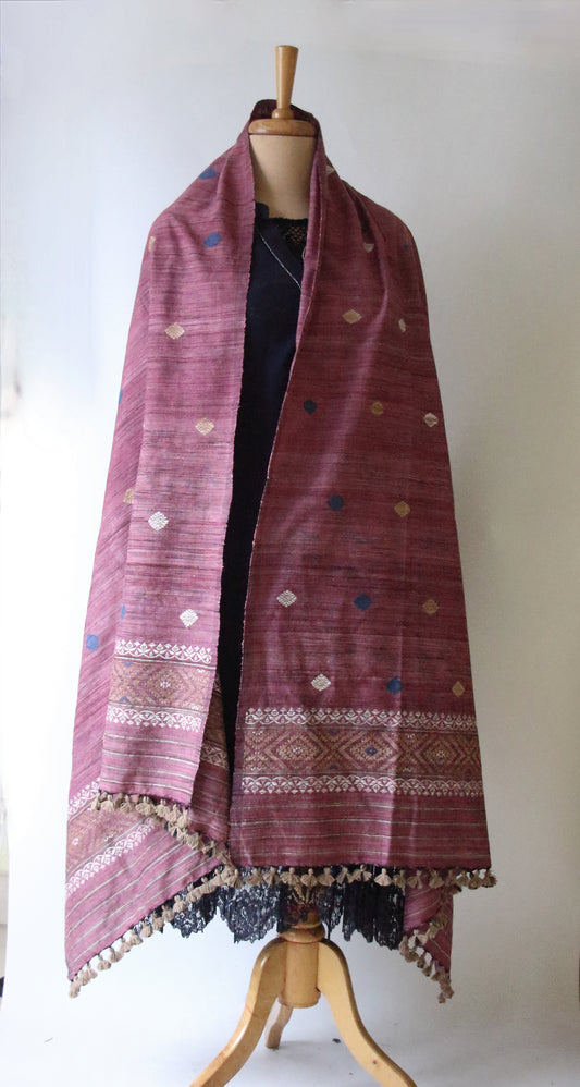 Handwoven Natural Dyed Hand Spun Eri Silk Shawl From Assam.