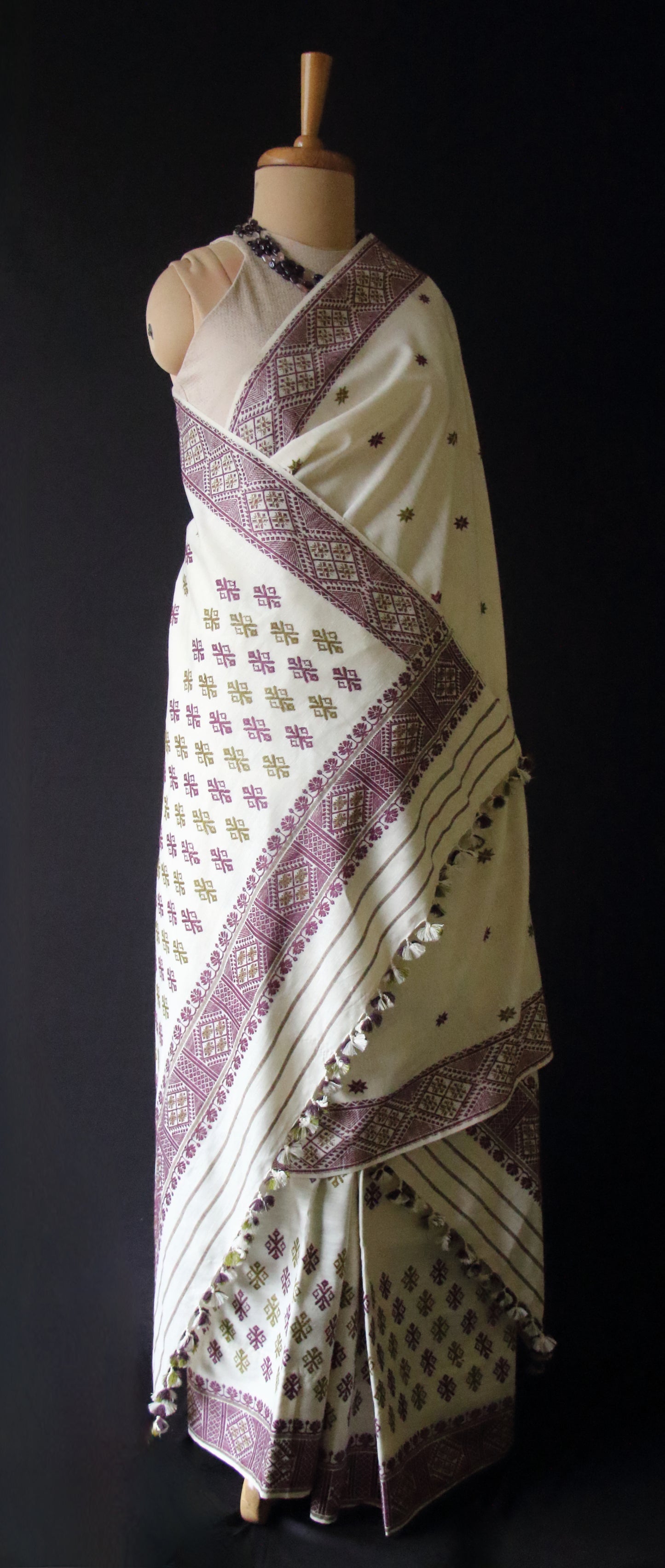 Natural Off White Colour Eri Silk Mekhela Chador Set from Assam