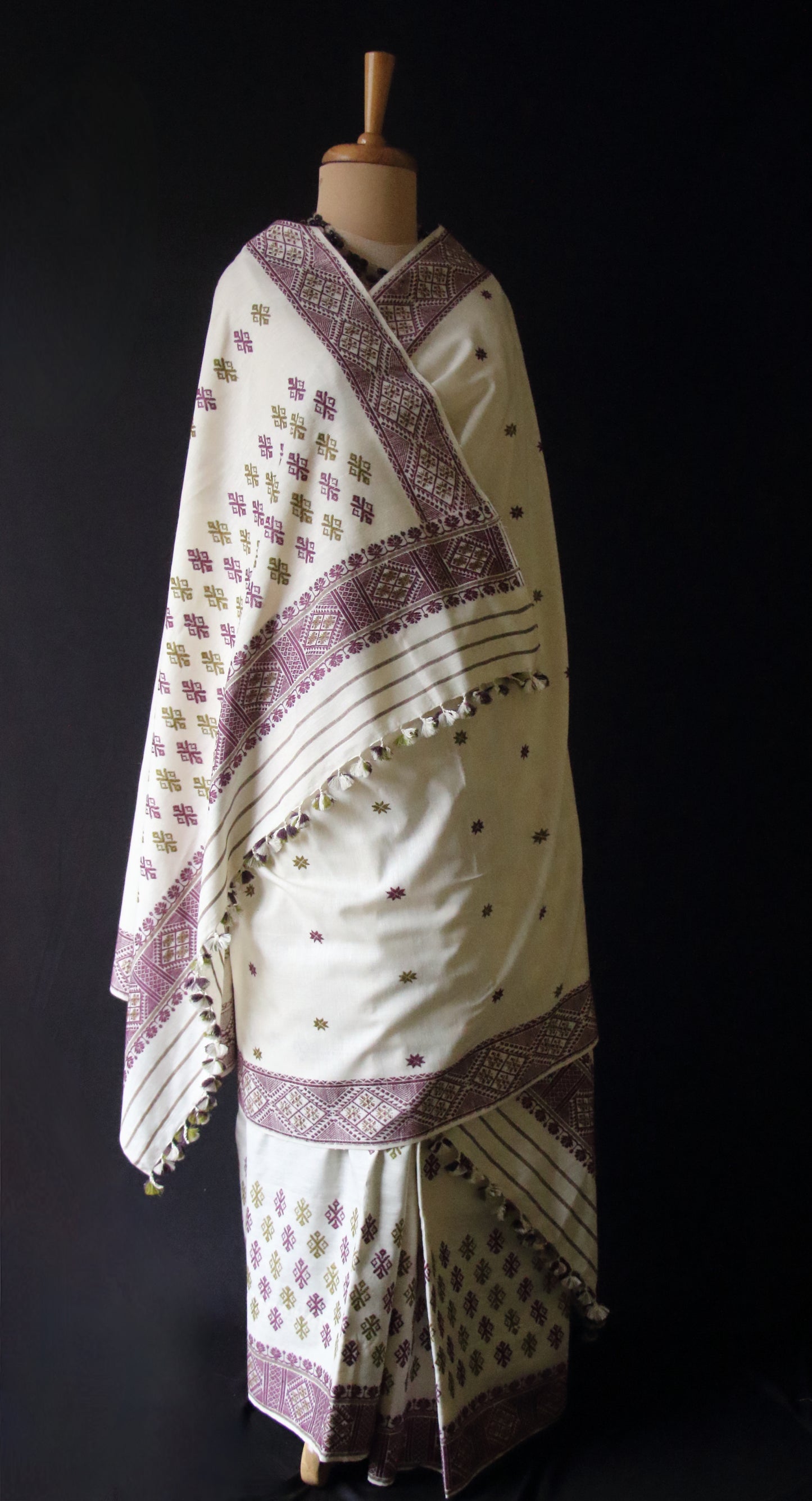 Natural Off White Colour Eri Silk Mekhela Chador Set from Assam