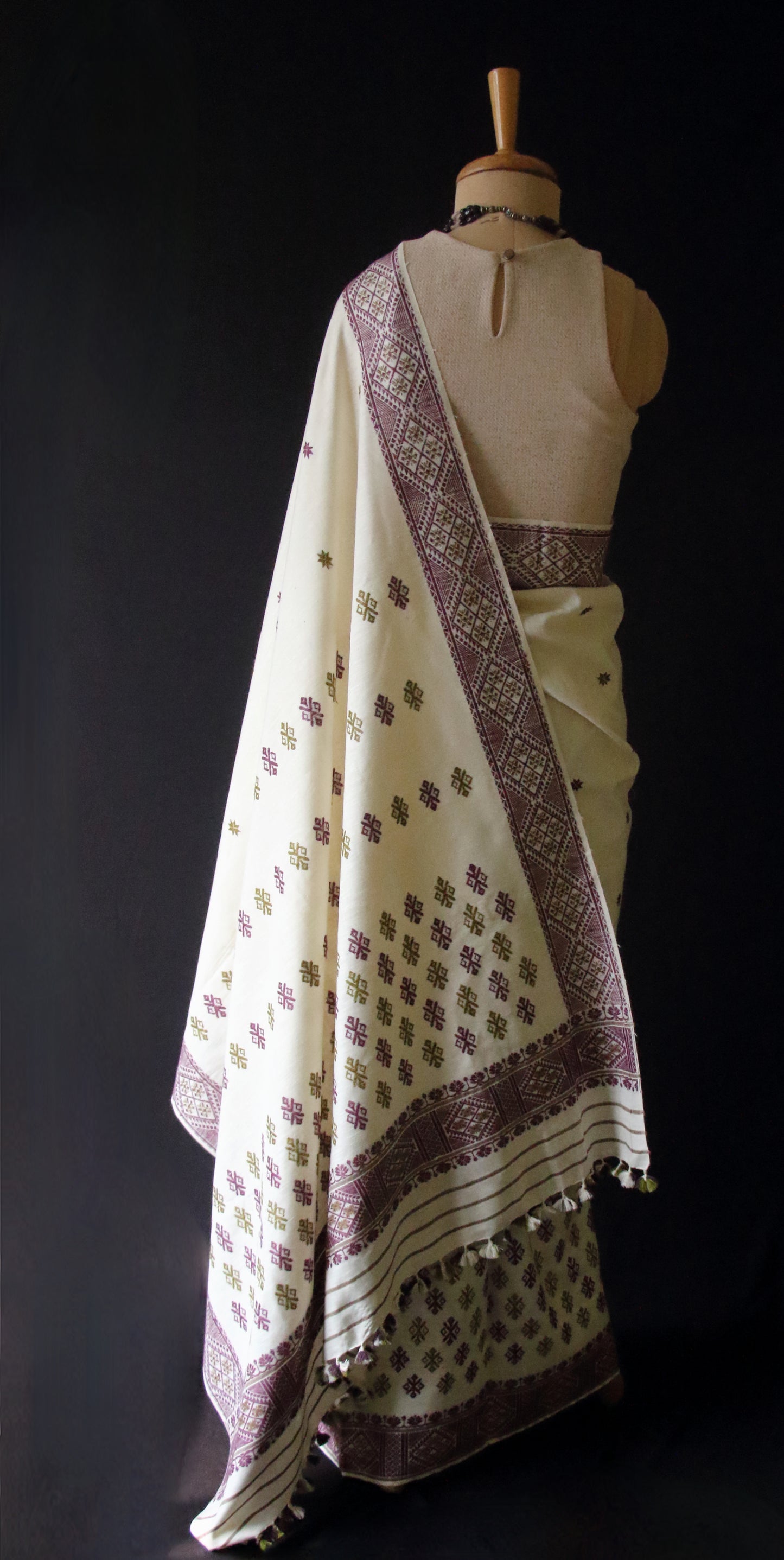 Natural Off White Colour Eri Silk Mekhela Chador Set from Assam