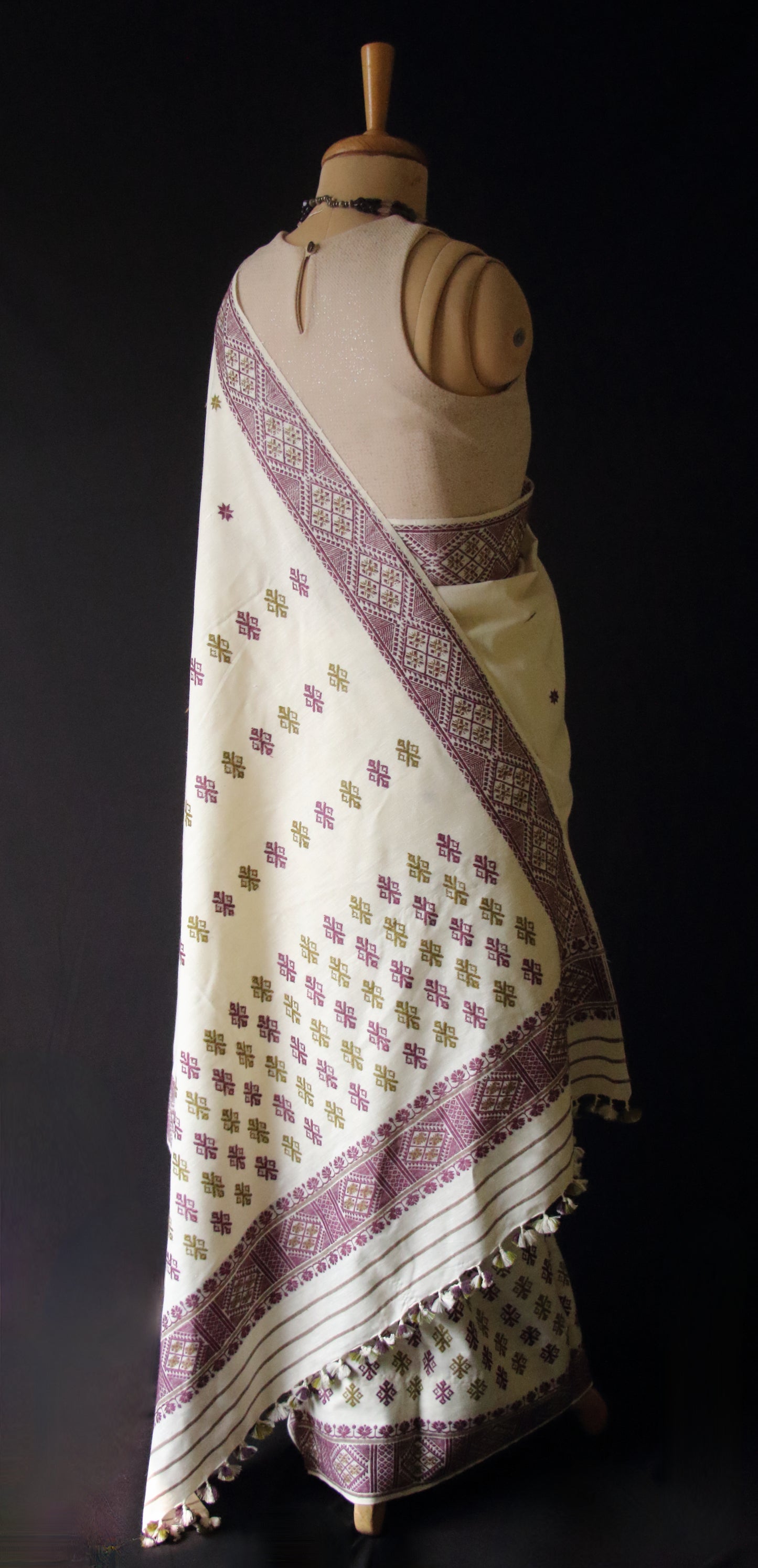 Natural Off White Colour Eri Silk Mekhela Chador Set from Assam