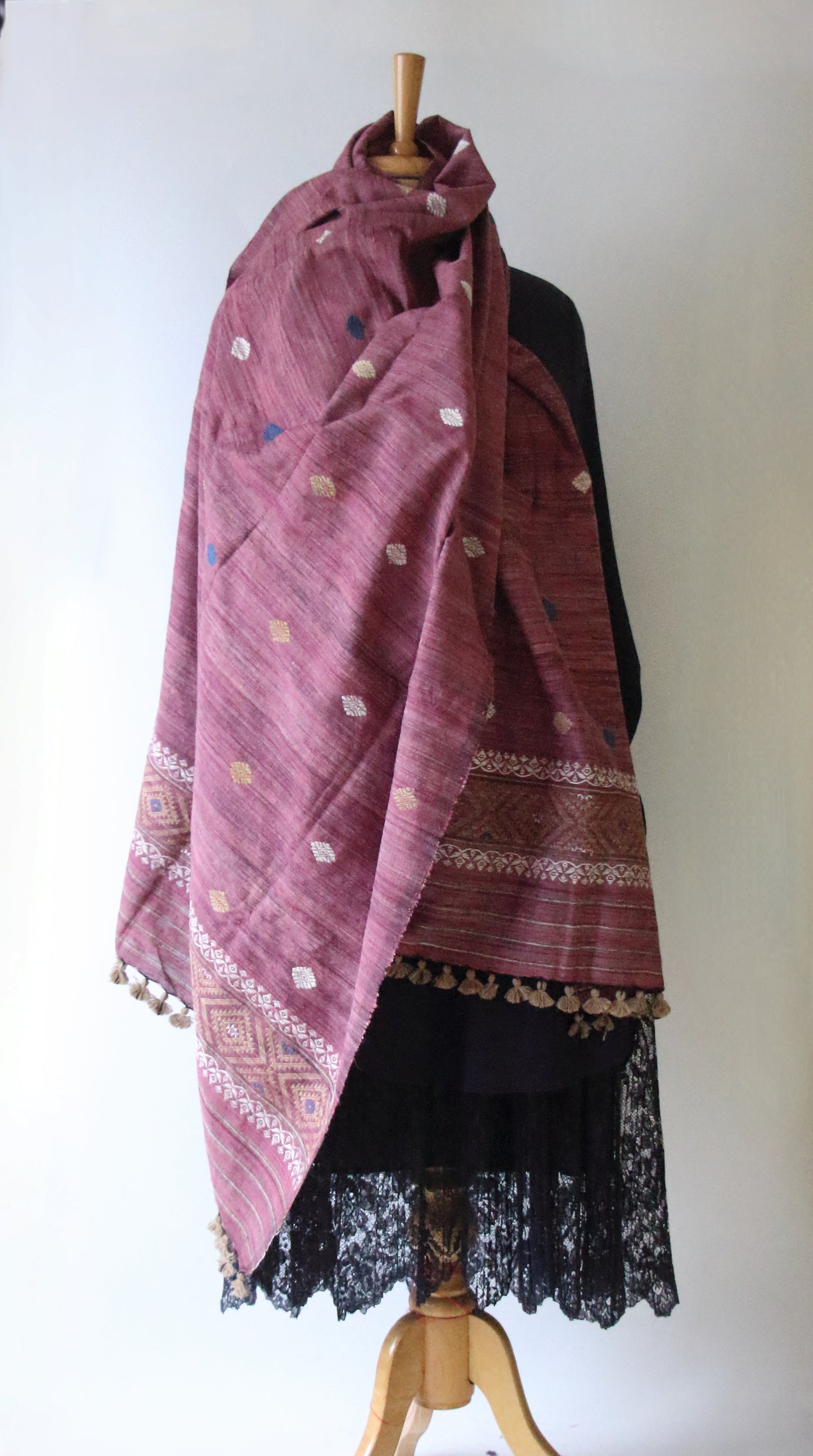 Handwoven Natural Dyed Hand Spun Eri Silk Shawl From Assam.