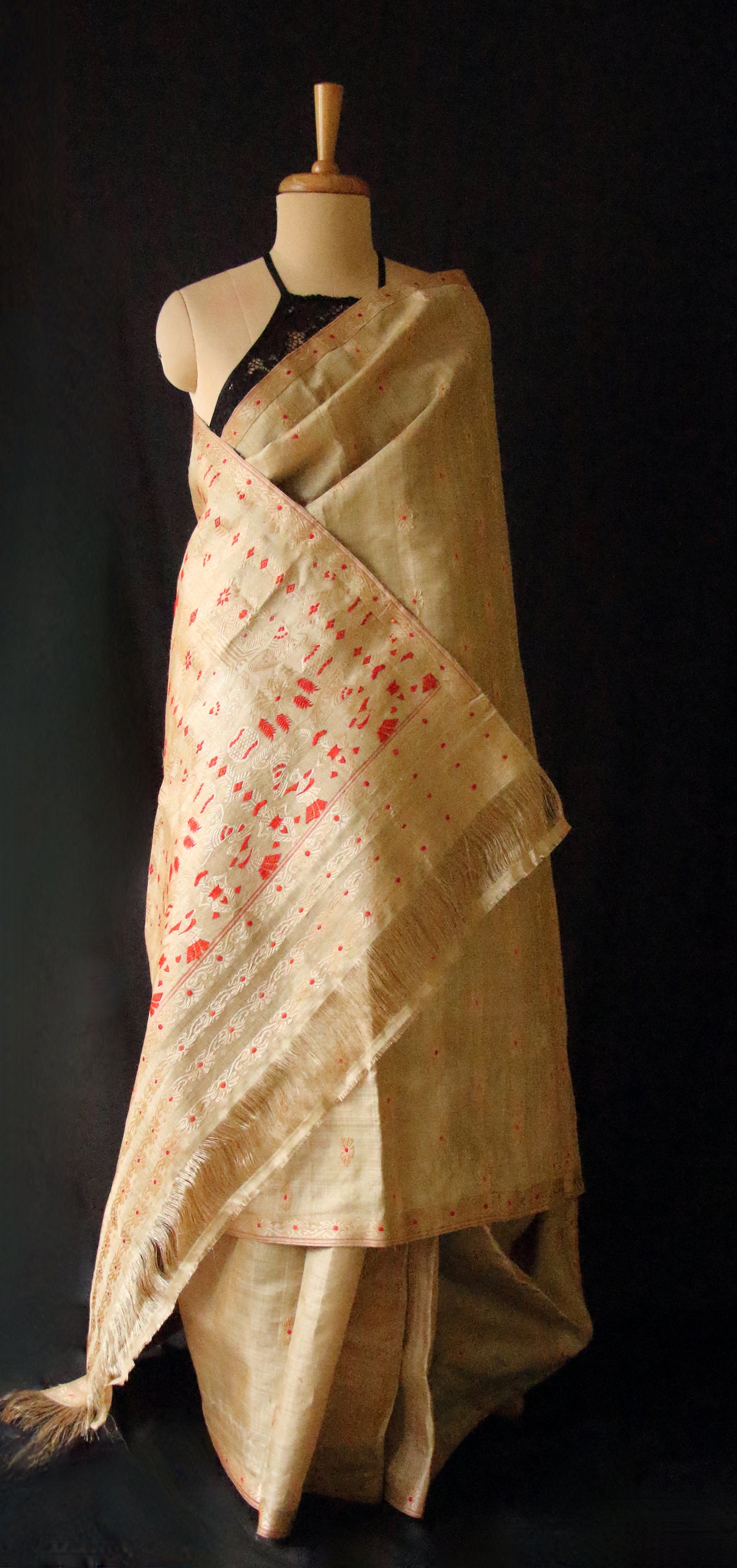 Handloom Traditional Design Muga Silk Saree from Assam