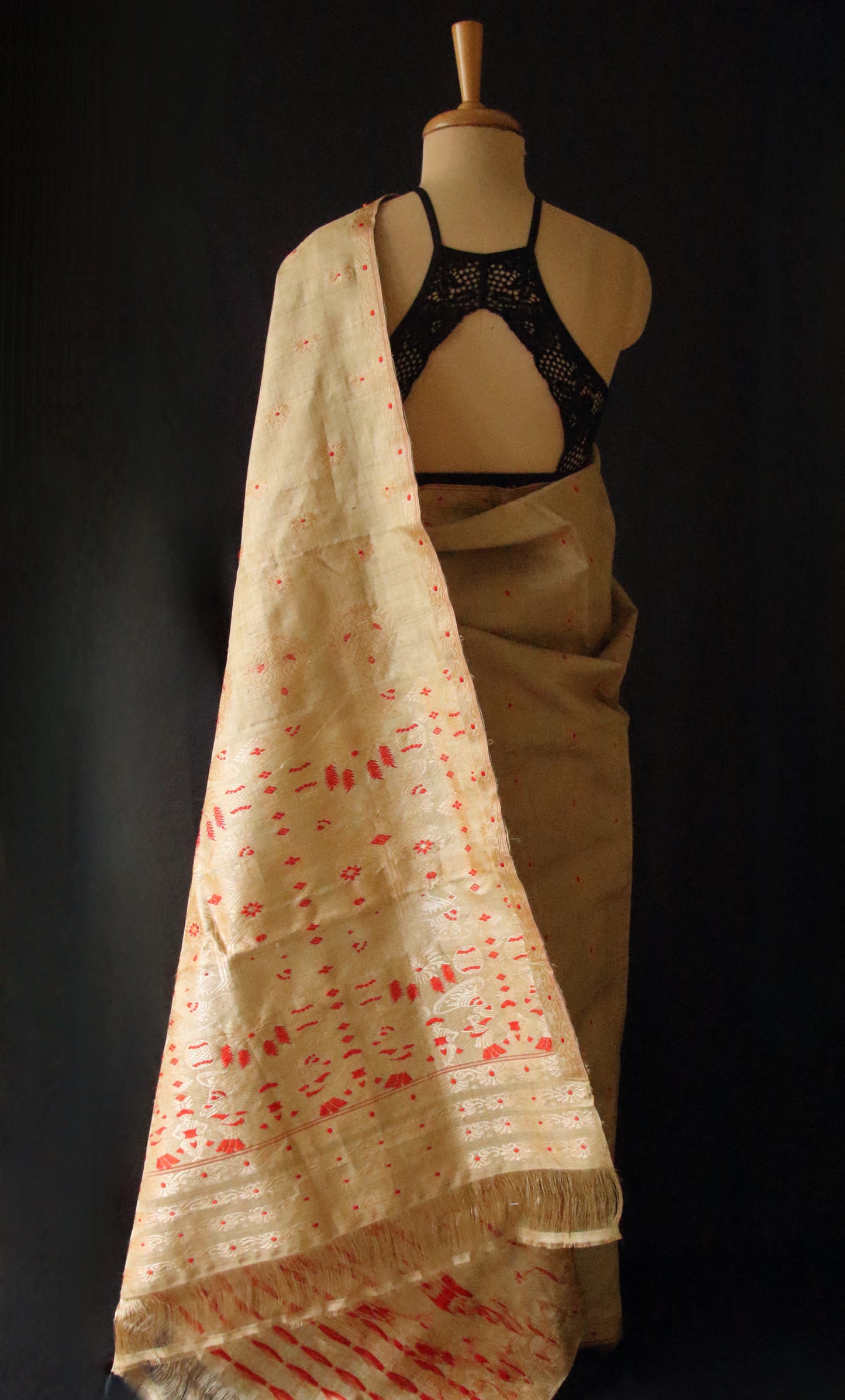 Handloom Traditional Design Muga Silk Saree from Assam