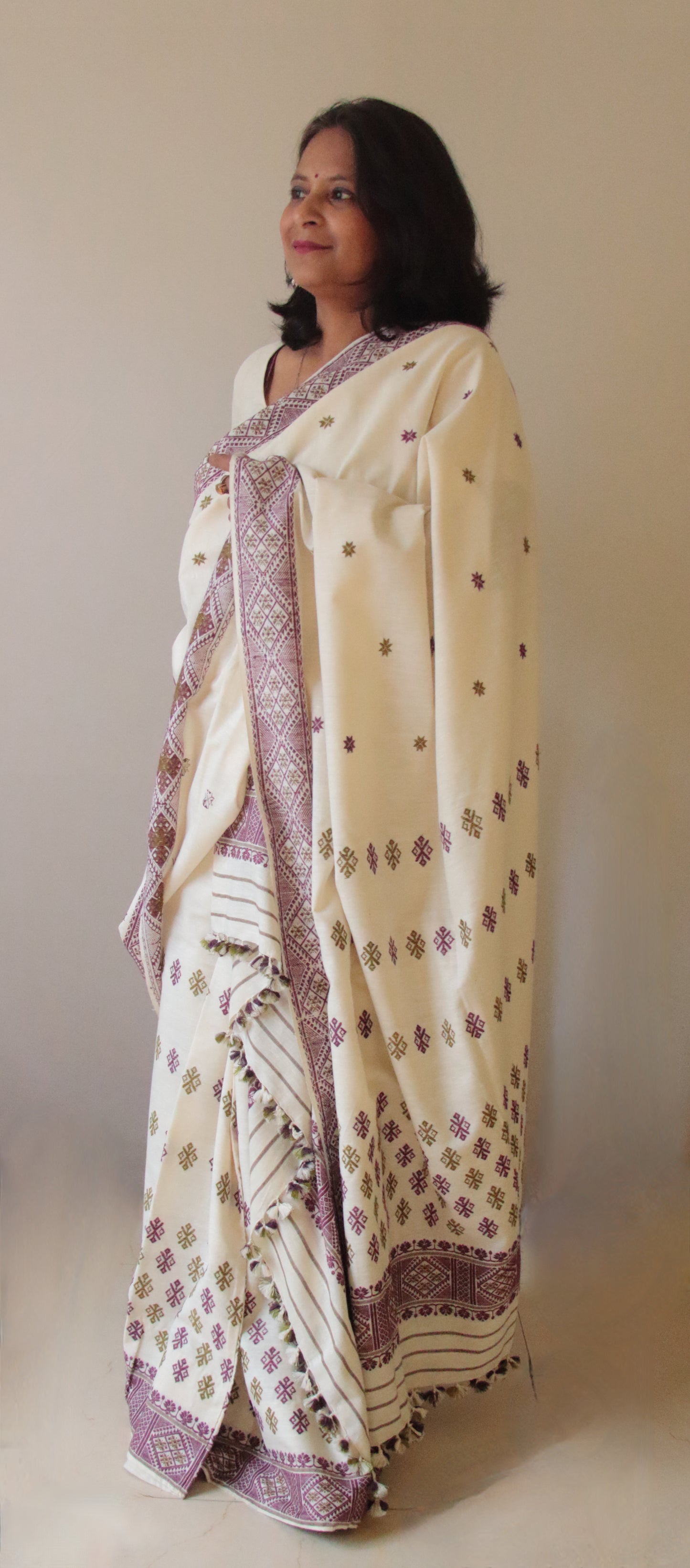 Natural Off White Colour Eri Silk Mekhela Chador Set from Assam