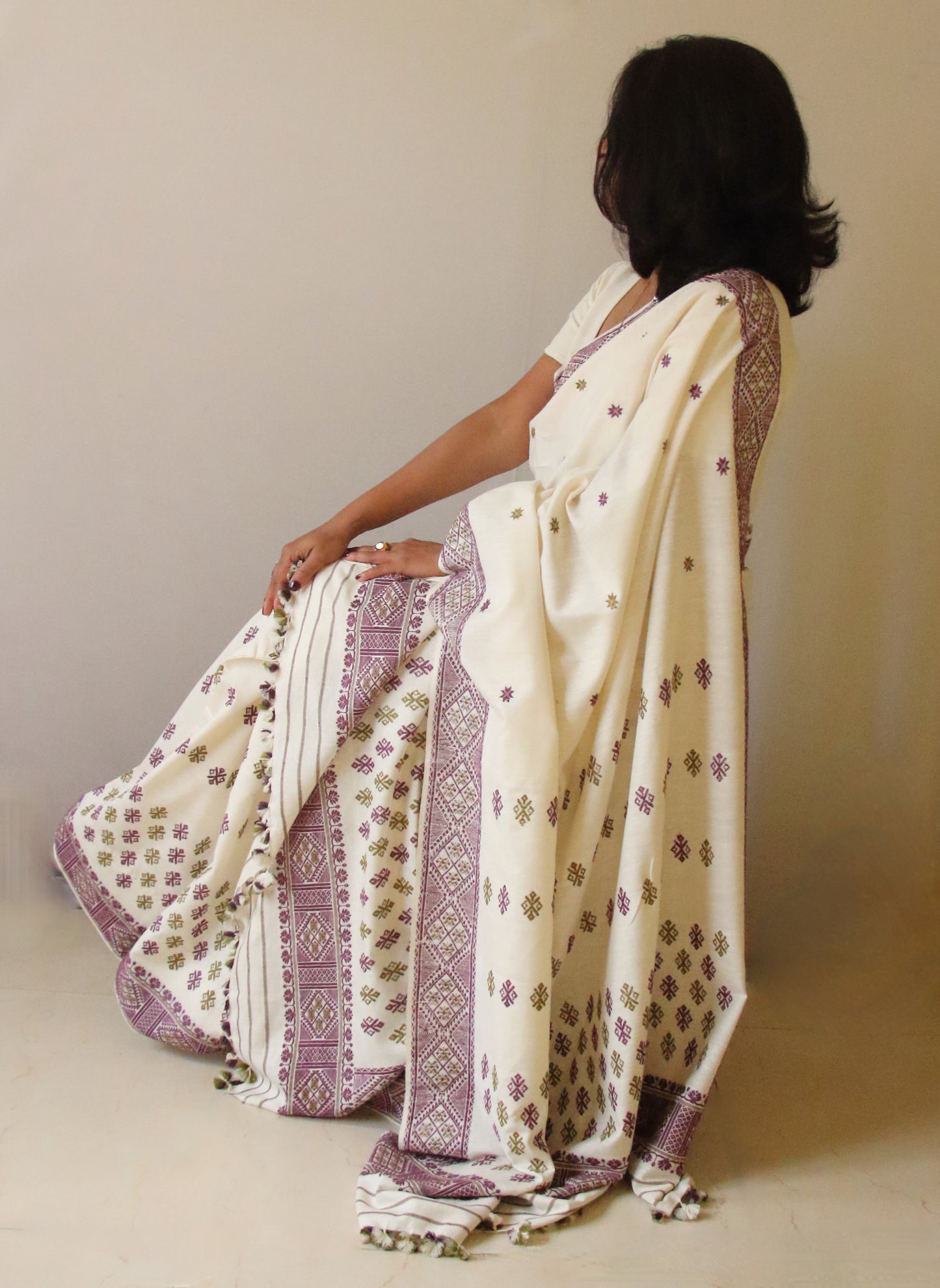 Natural Off White Colour Eri Silk Mekhela Chador Set from Assam