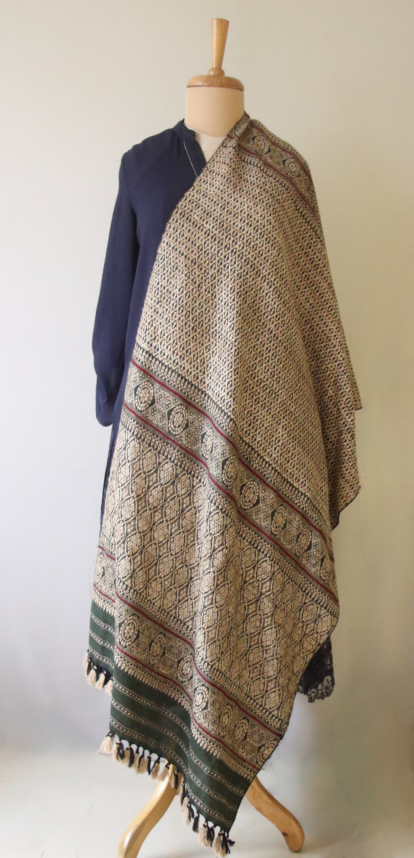 Bottle Green Natural Dyed Eri Silk Handwoven Shawls from Assam