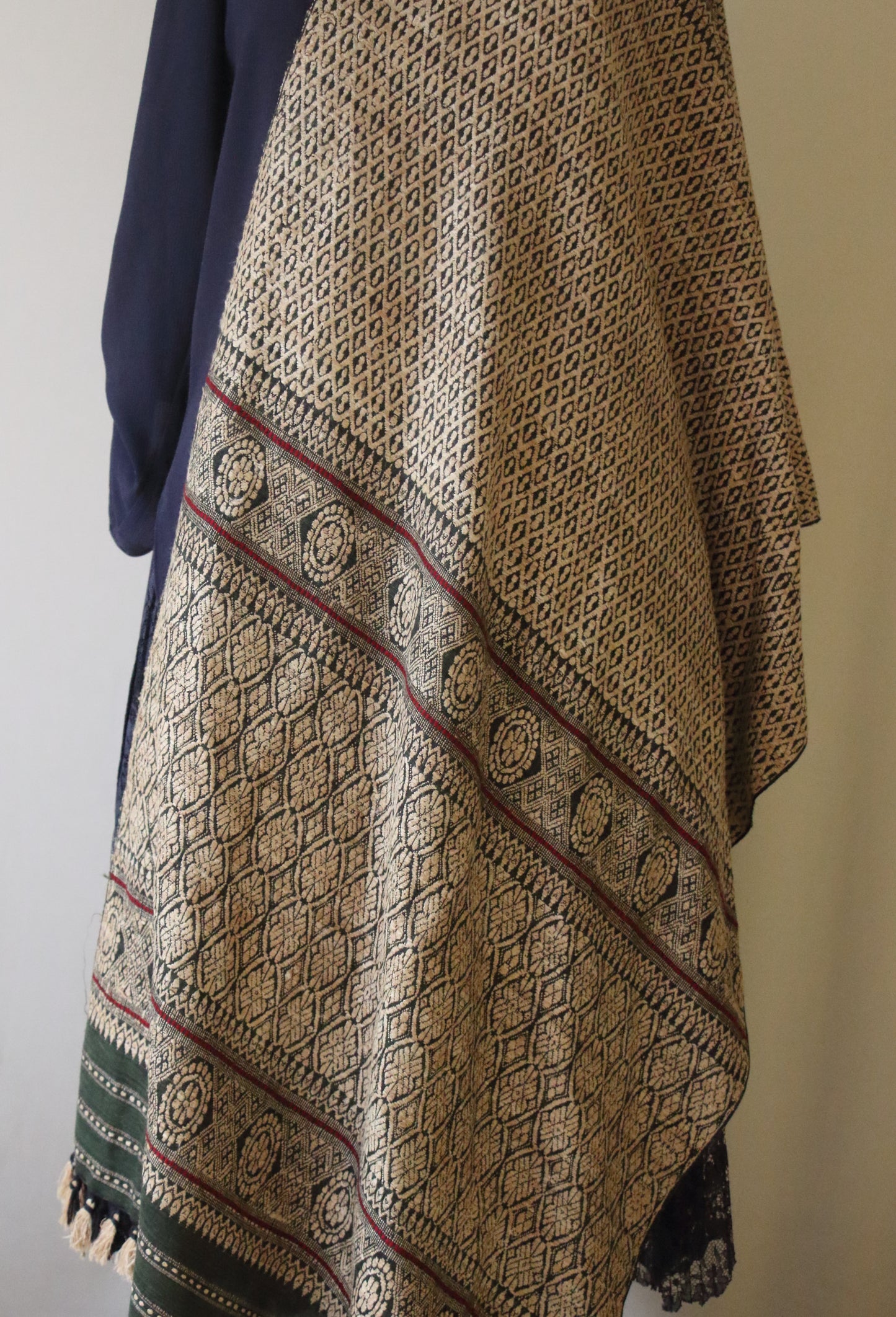 Bottle Green Natural Dyed Eri Silk Handwoven Shawls from Assam