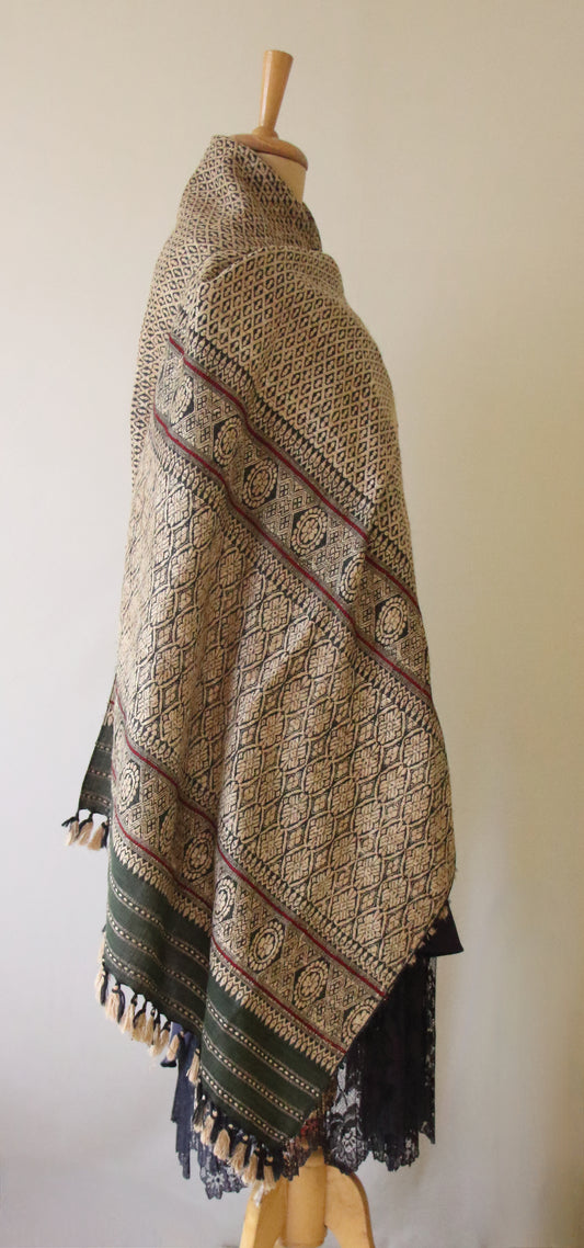 Bottle Green Natural Dyed Eri Silk Handwoven Shawls from Assam