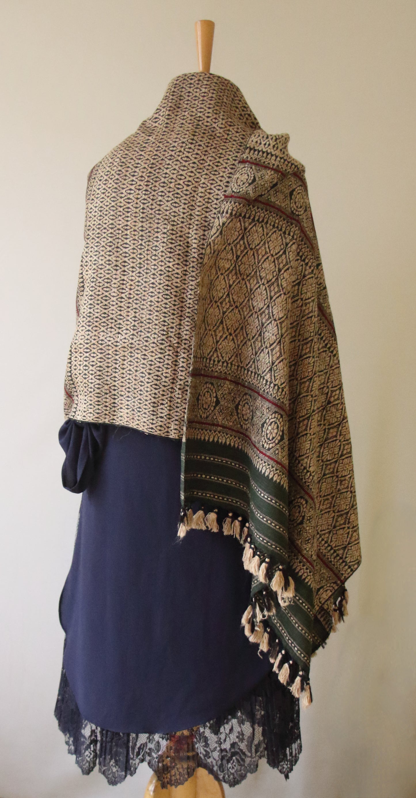 Bottle Green Natural Dyed Eri Silk Handwoven Shawls from Assam