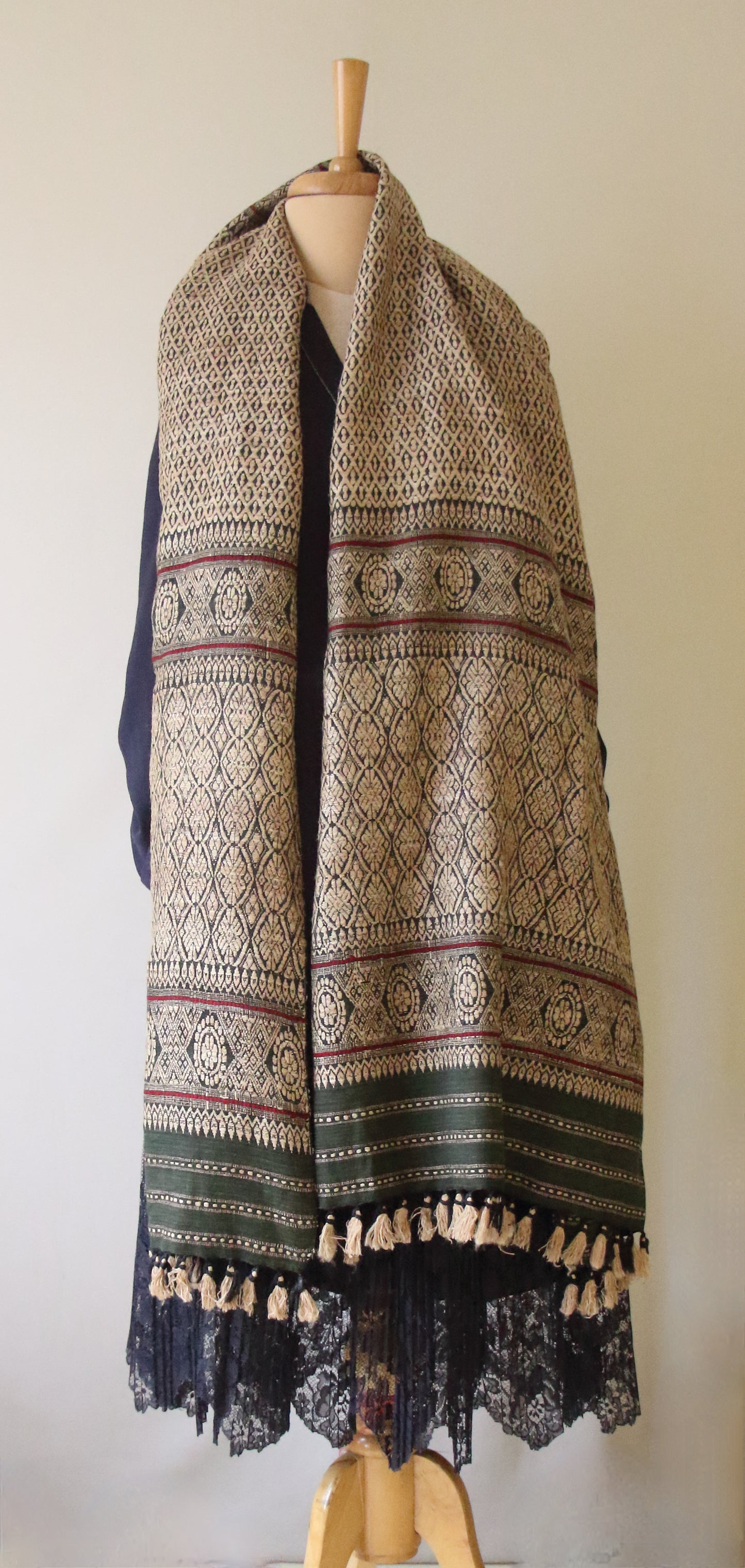 Bottle Green Natural Dyed Eri Silk Handwoven Shawls from Assam