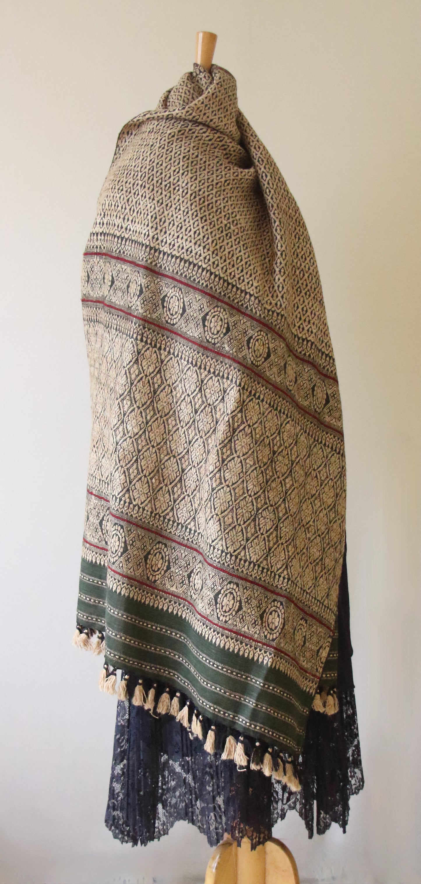 Bottle Green Natural Dyed Eri Silk Handwoven Shawls from Assam