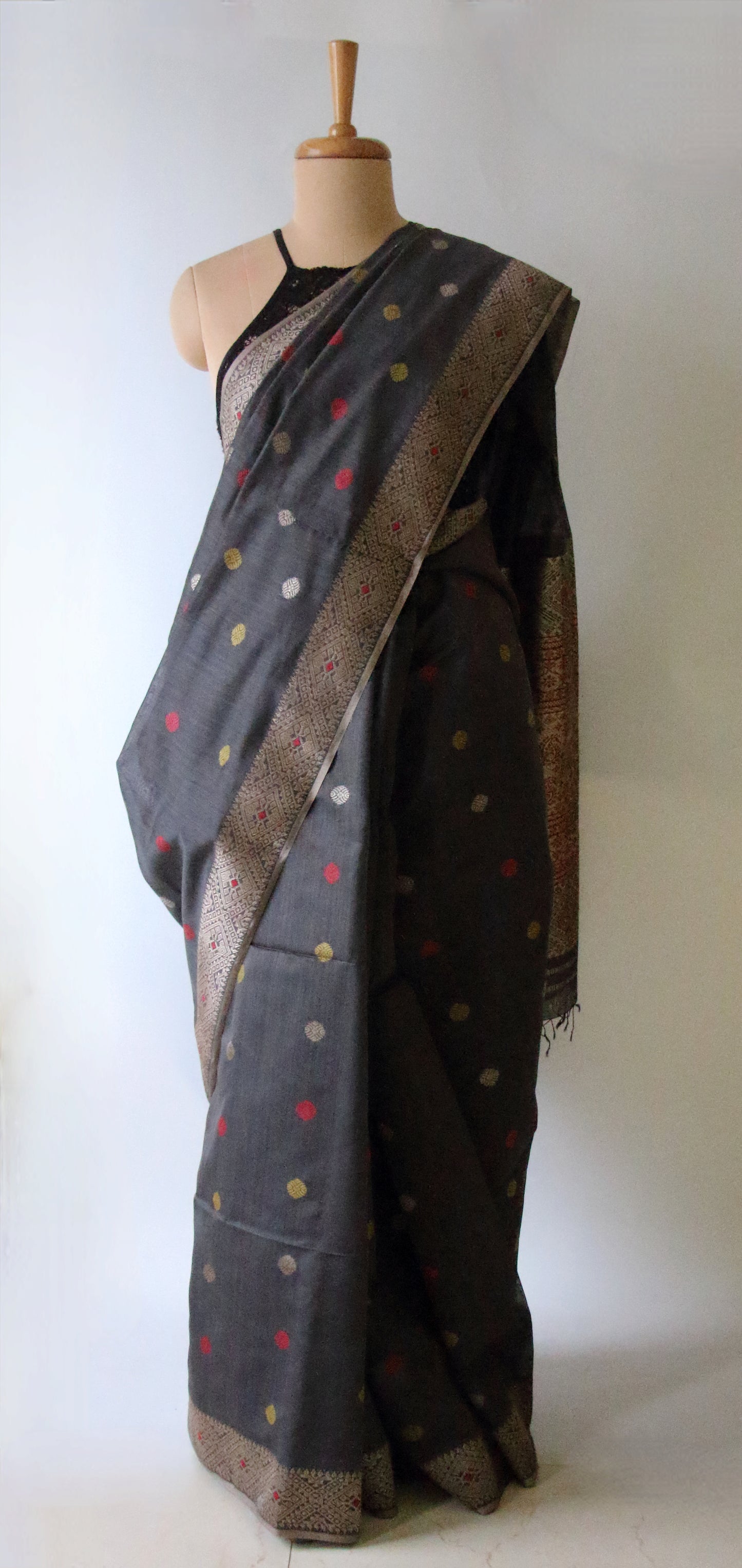 Natural Dyed Grey Handloom Silk  Saree from Assam