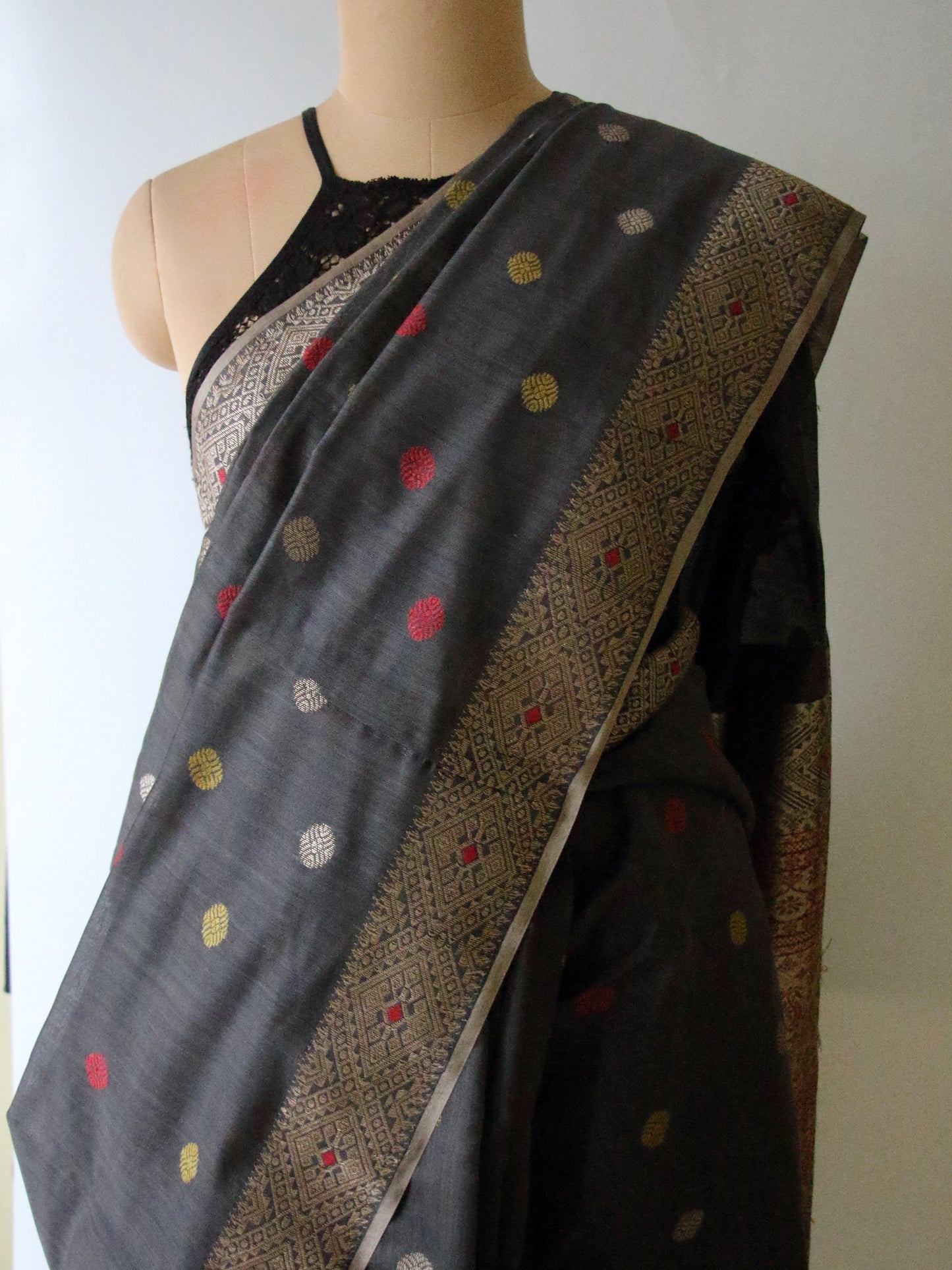 Natural Dyed Grey Handloom Silk  Saree from Assam
