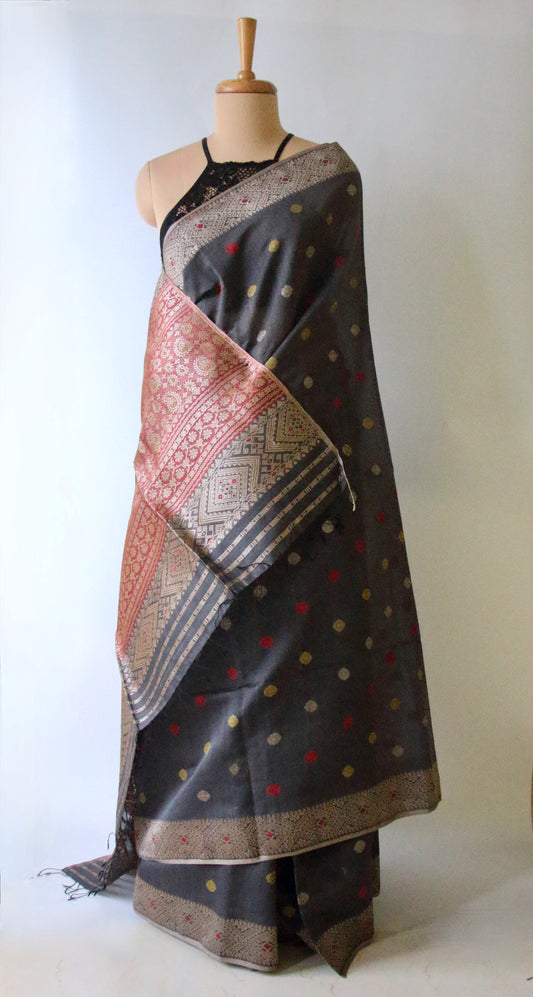 Natural Dyed Grey Handloom Silk  Saree from Assam