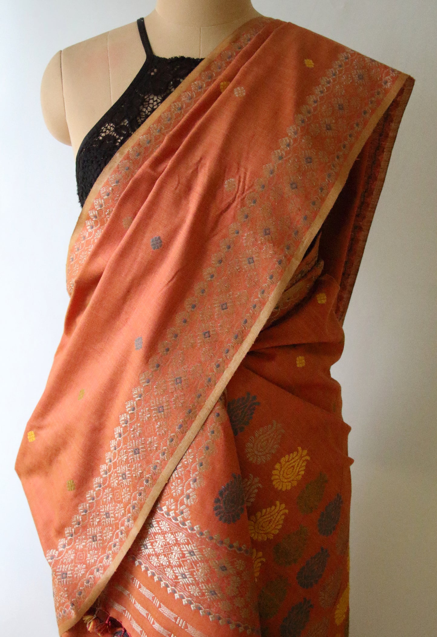 Soft Orange Narural Dyed Eri Silk  Mekhela Chador Set from Assam