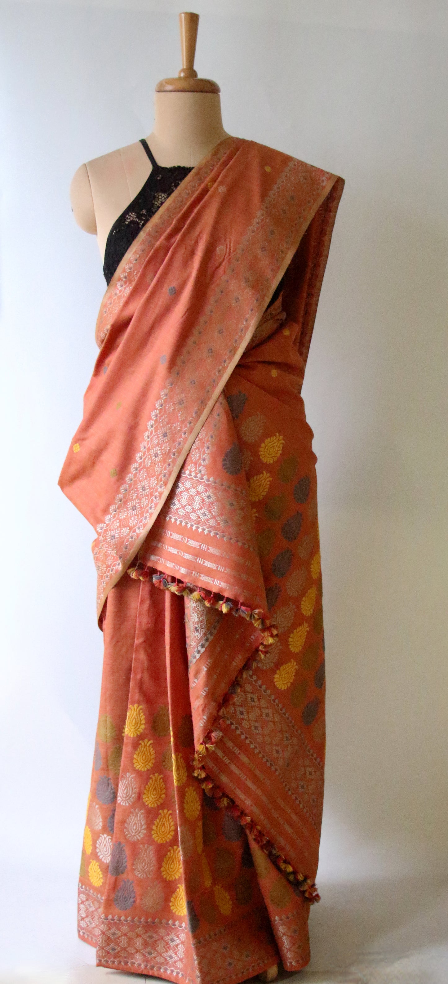 Soft Orange Narural Dyed Eri Silk  Mekhela Chador Set from Assam