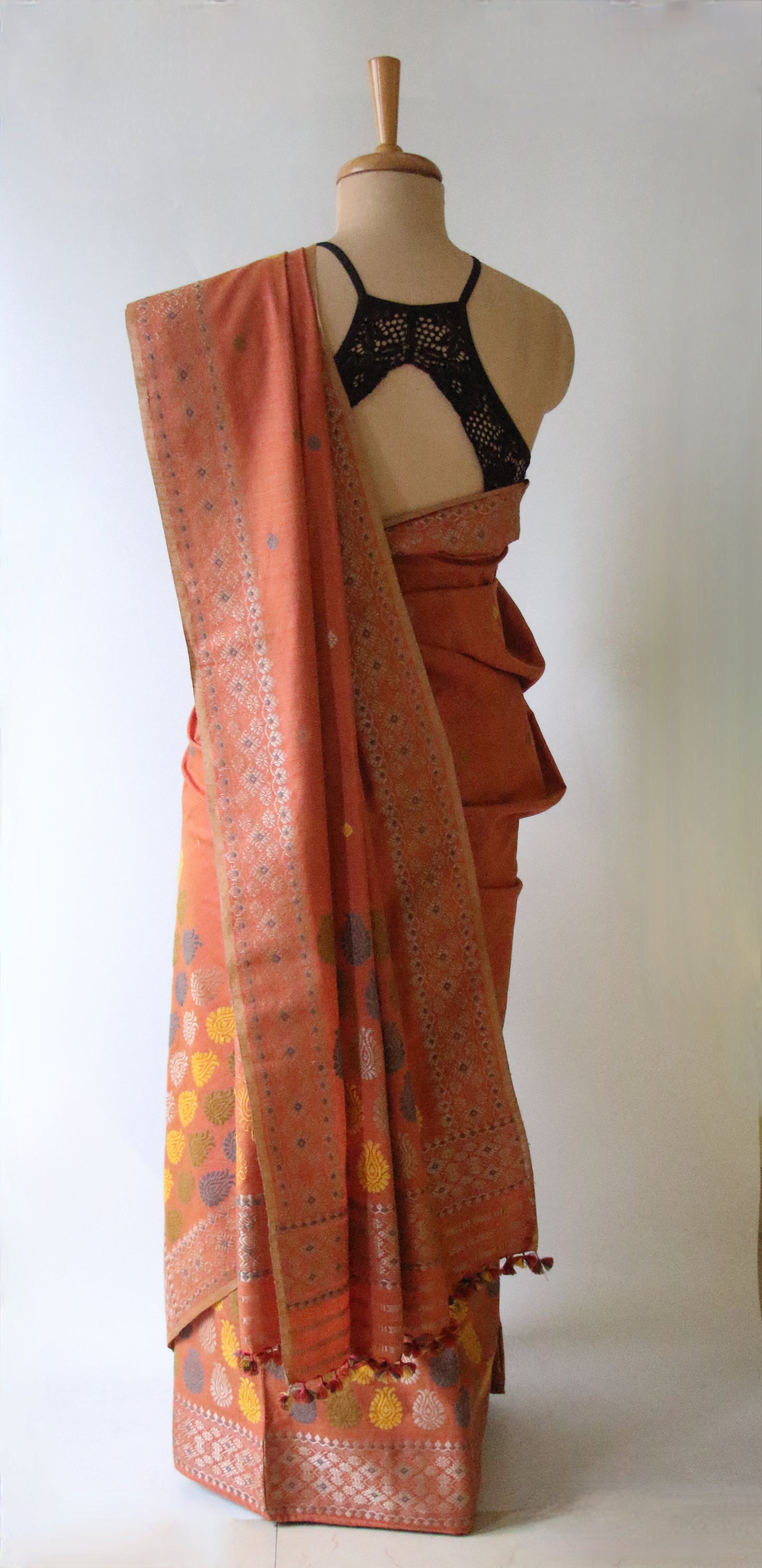 Soft Orange Narural Dyed Eri Silk  Mekhela Chador Set from Assam