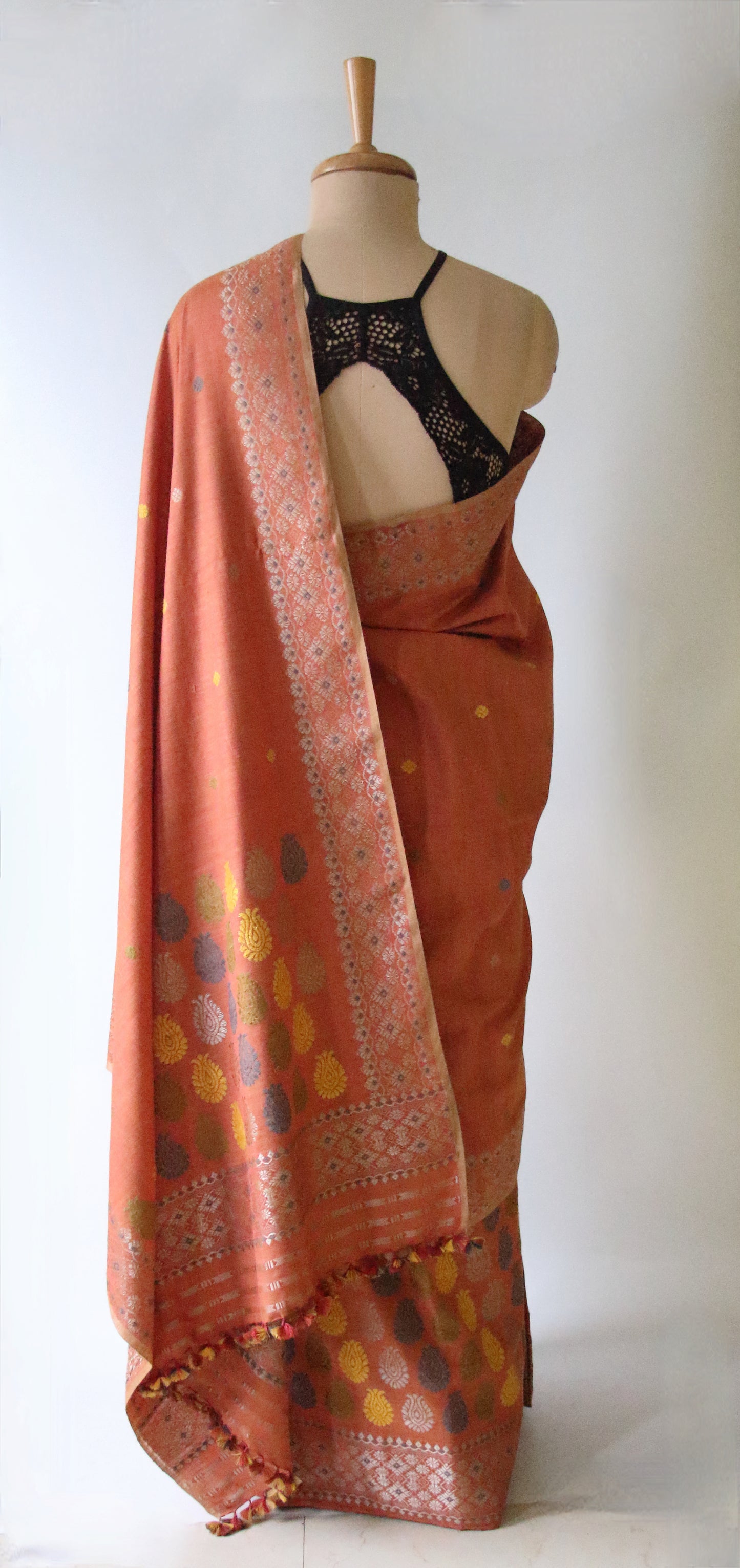 Soft Orange Narural Dyed Eri Silk  Mekhela Chador Set from Assam