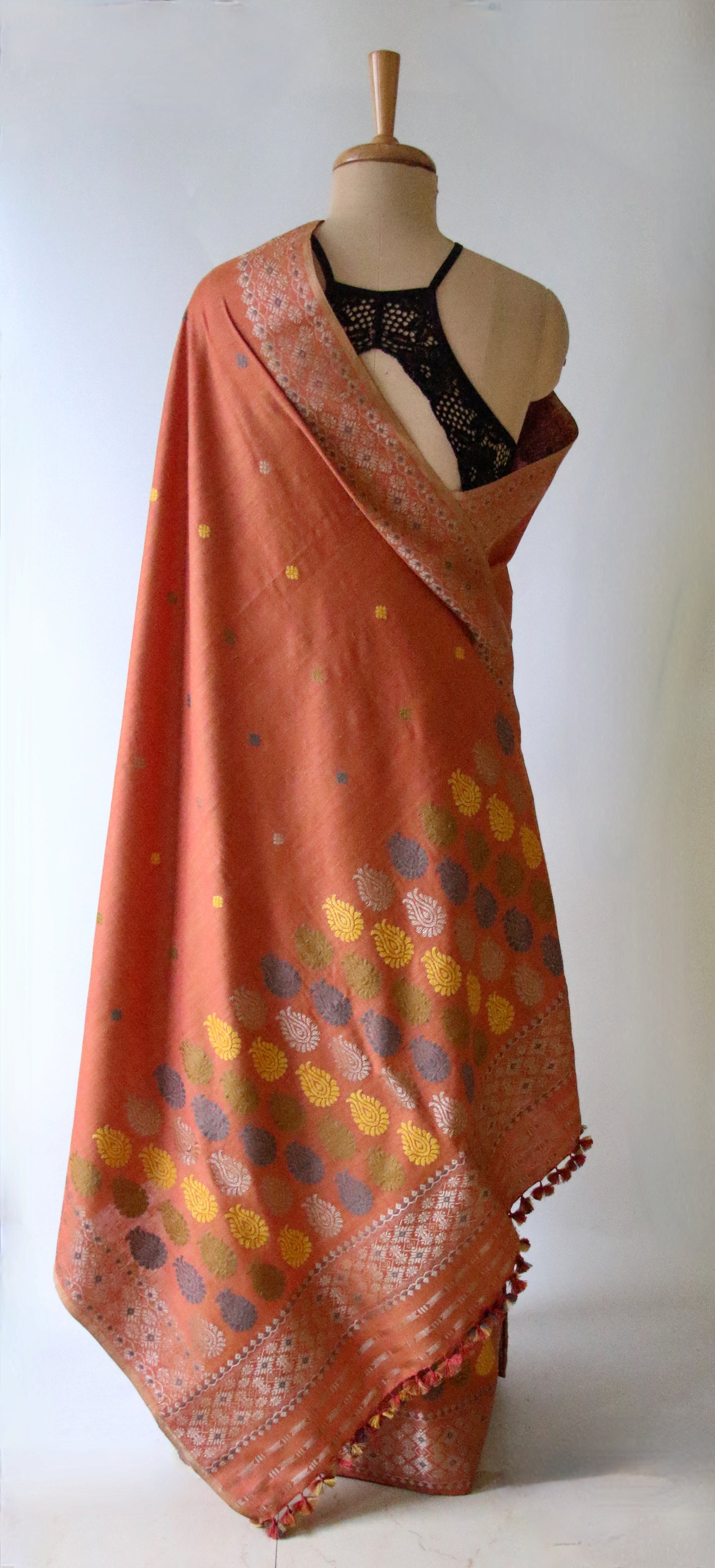 Soft Orange Narural Dyed Eri Silk  Mekhela Chador Set from Assam