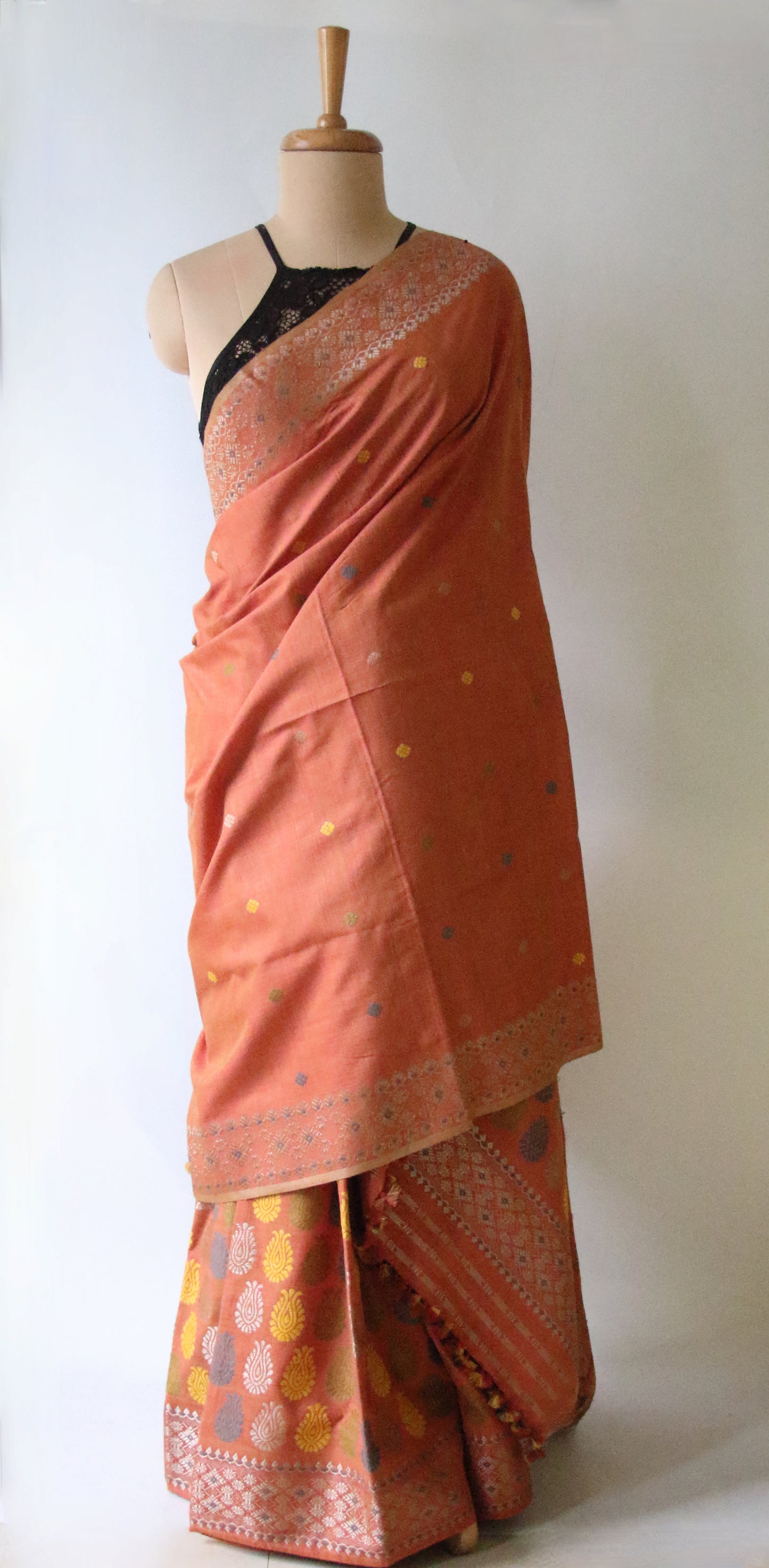 Soft Orange Narural Dyed Eri Silk  Mekhela Chador Set from Assam