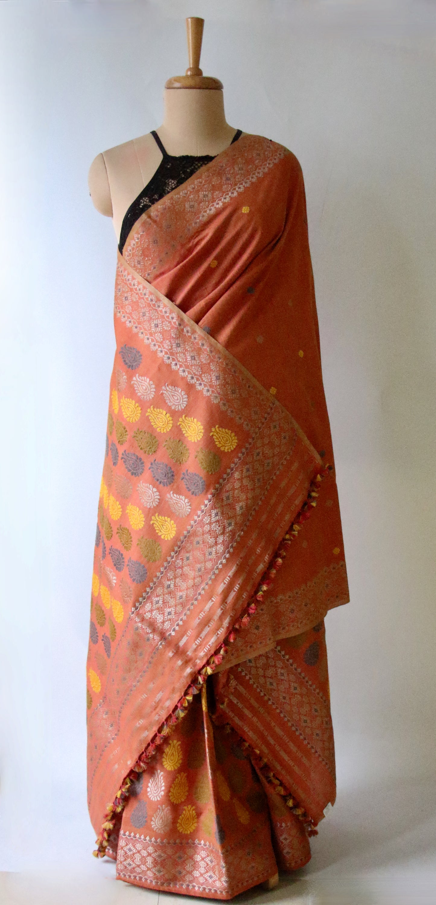 Soft Orange Narural Dyed Eri Silk  Mekhela Chador Set from Assam