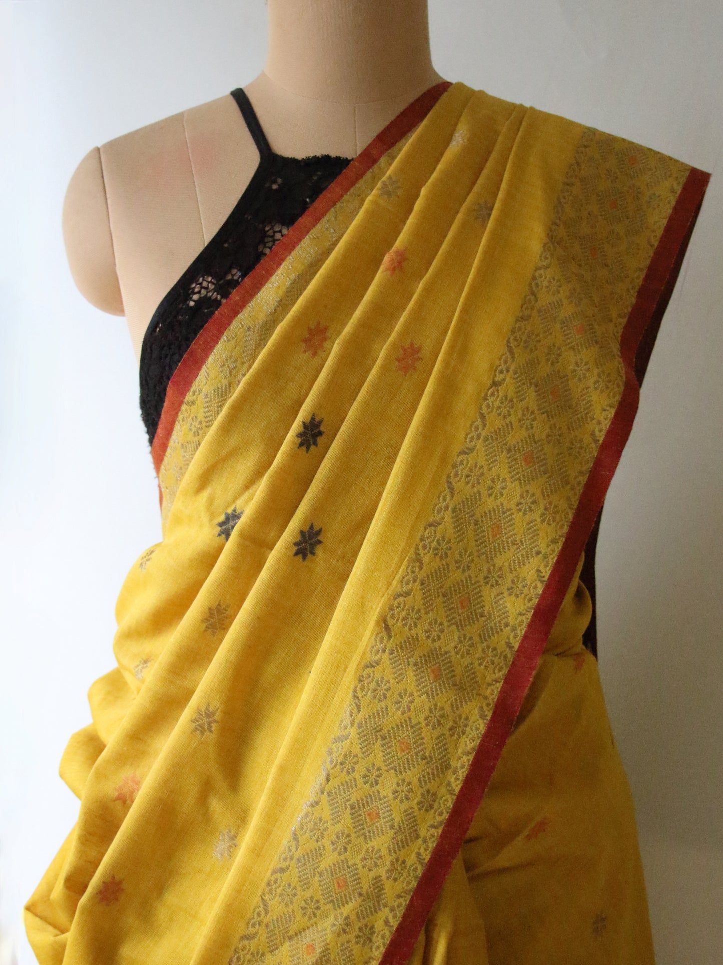 Natural Dyed Yellow Handloom Eri Silk  Sari from Assam