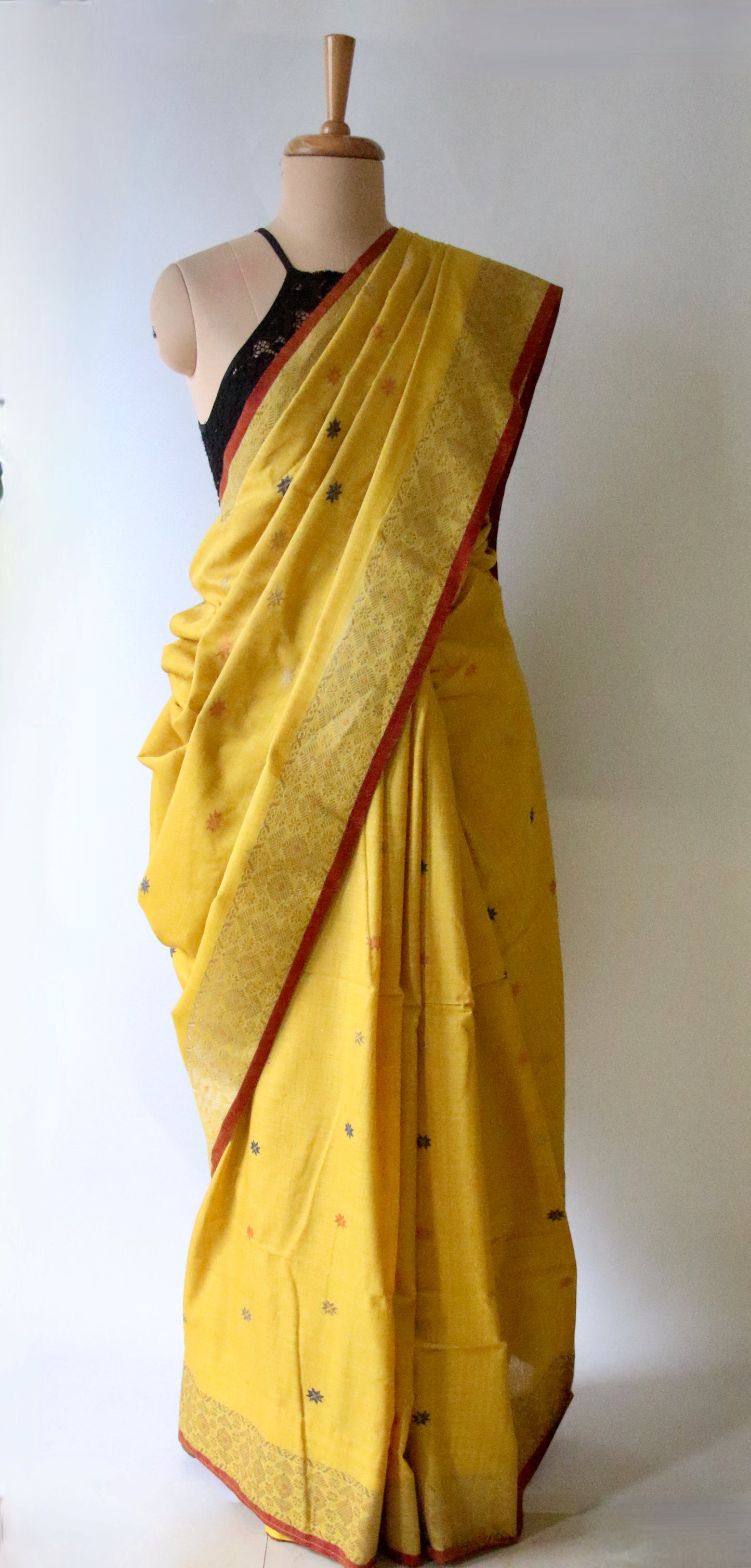 Natural Dyed Yellow Handloom Eri Silk  Sari from Assam