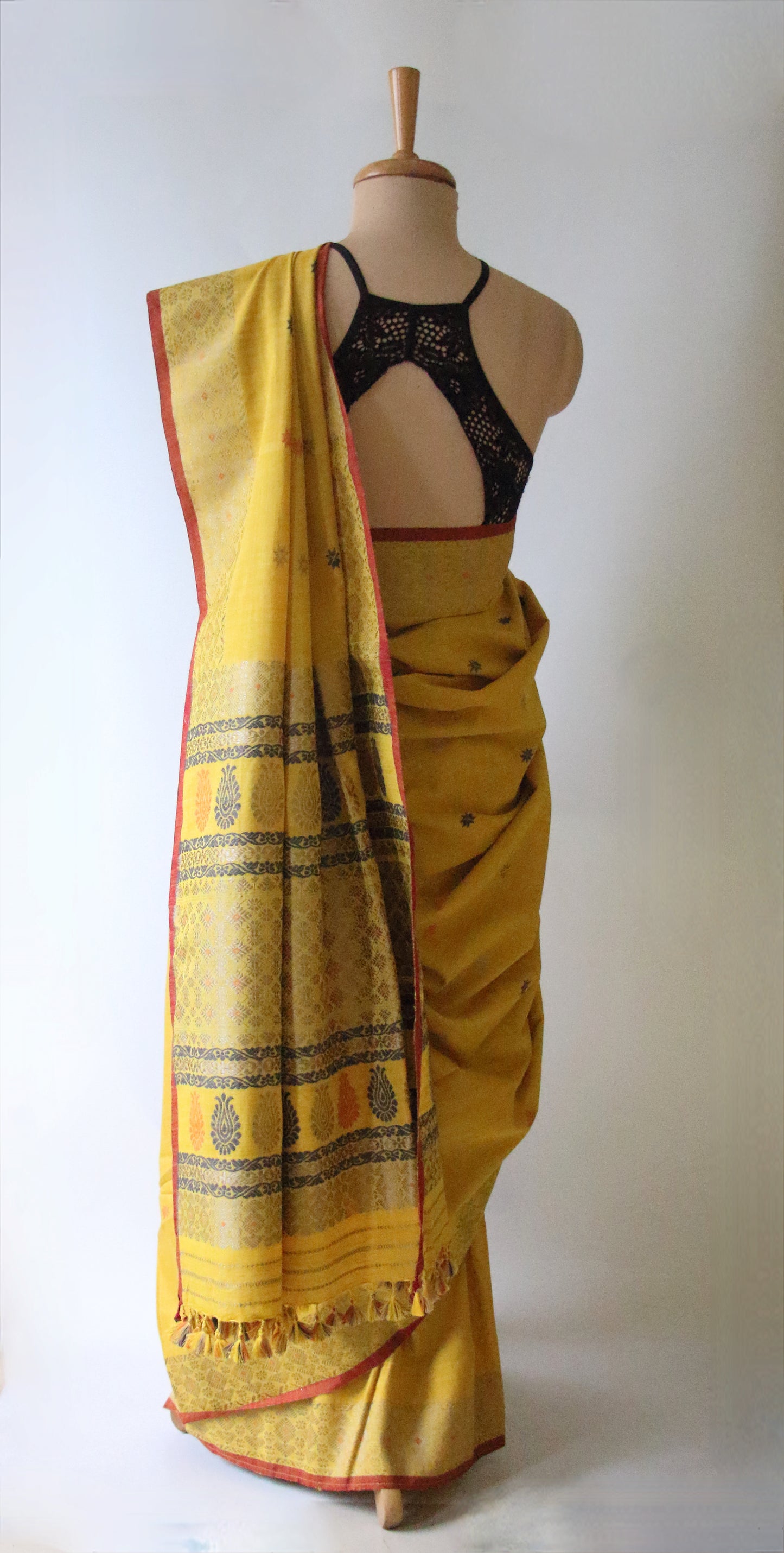 Natural Dyed Yellow Handloom Eri Silk  Sari from Assam