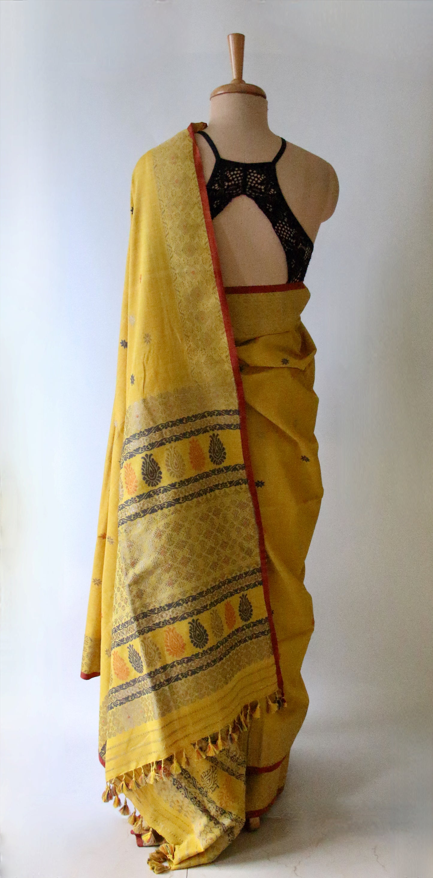 Natural Dyed Yellow Handloom Eri Silk  Sari from Assam