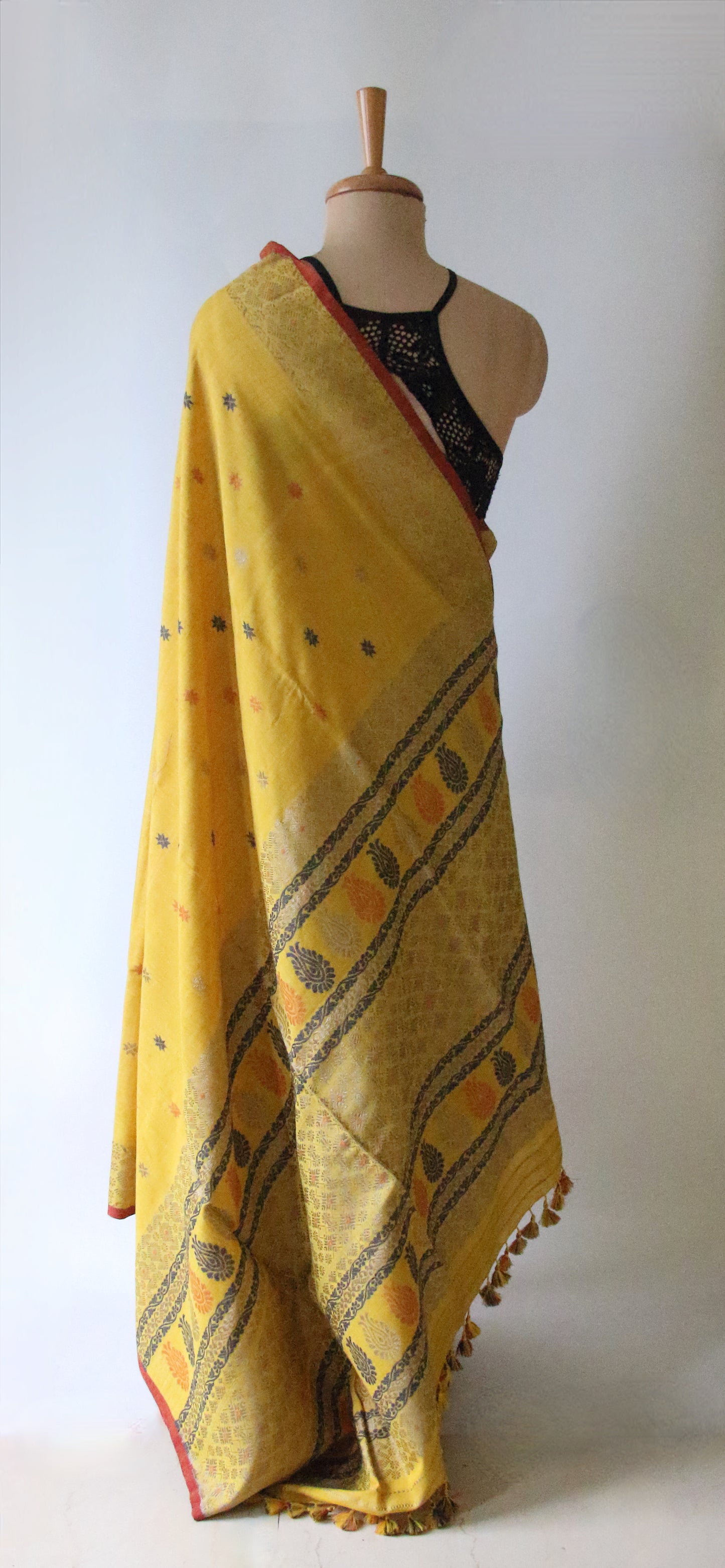 Natural Dyed Yellow Handloom Eri Silk  Sari from Assam